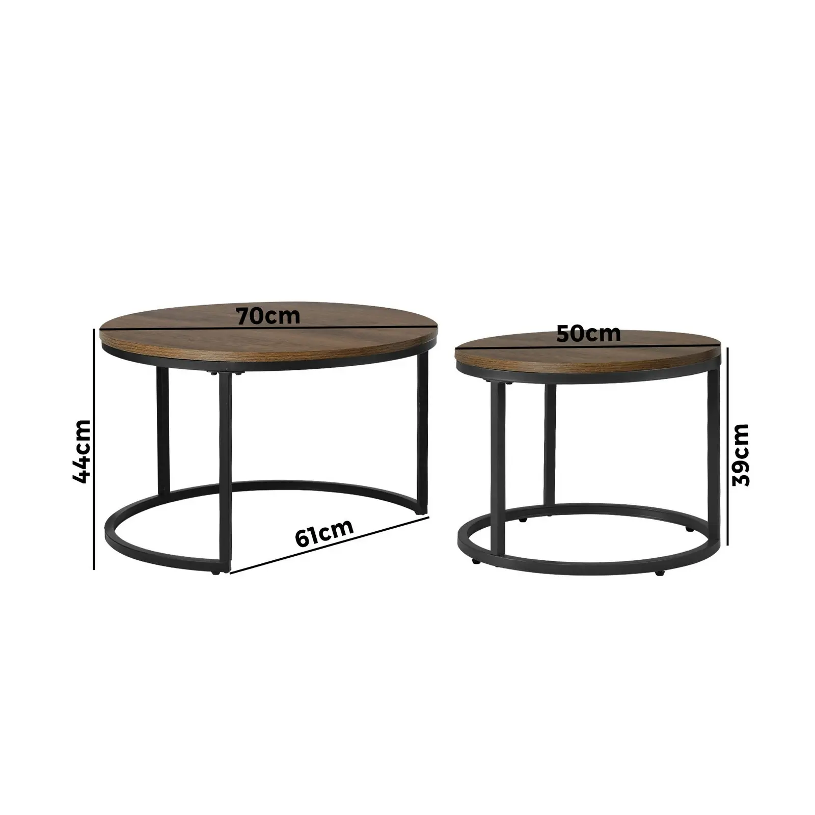 Oikiture Set of 2 Coffee Table Round Nesting Side End Table Walnut & Black