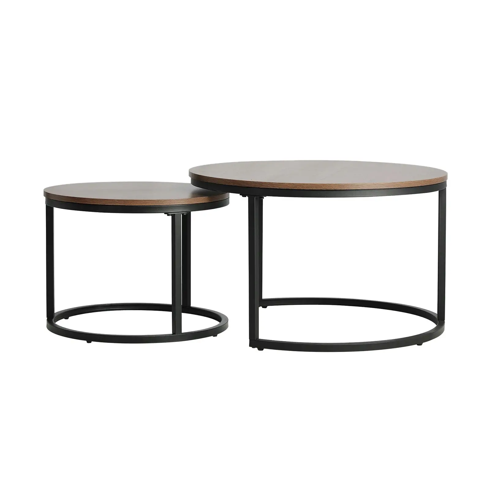 Oikiture Set of 2 Coffee Table Round Nesting Side End Table Walnut & Black