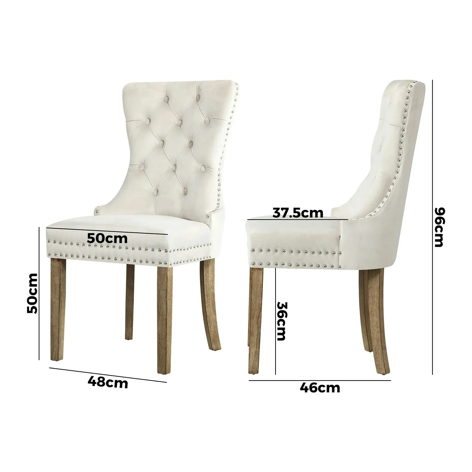 Oikiture 2x Velvet Dining Chairs Upholstered French Provincial Tufted Beige