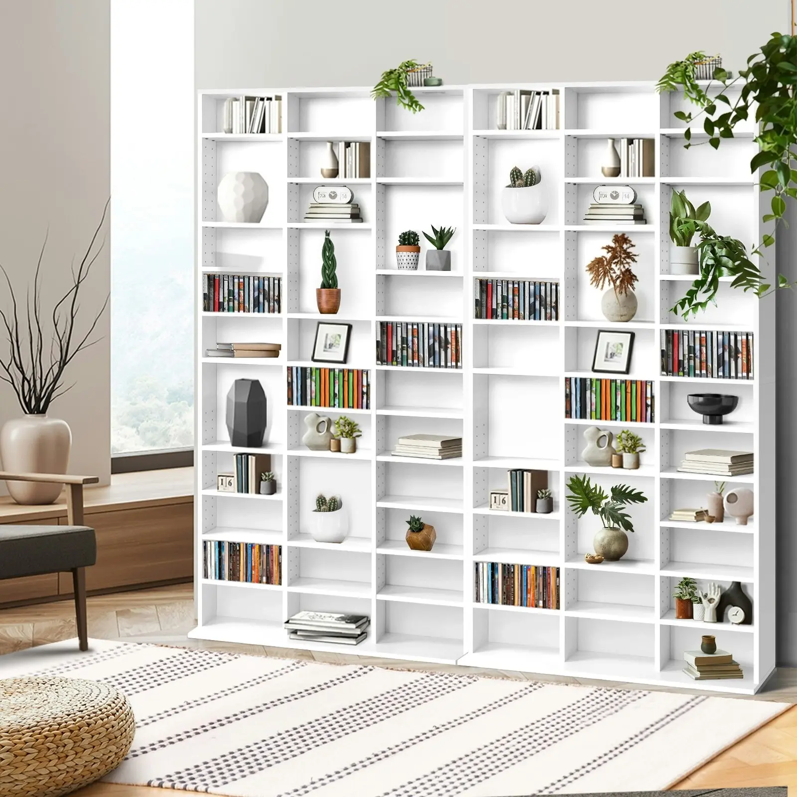 Oikiture Bookshelf Display Shelf Bookcase CD DVD Storage Media Stand Rack White