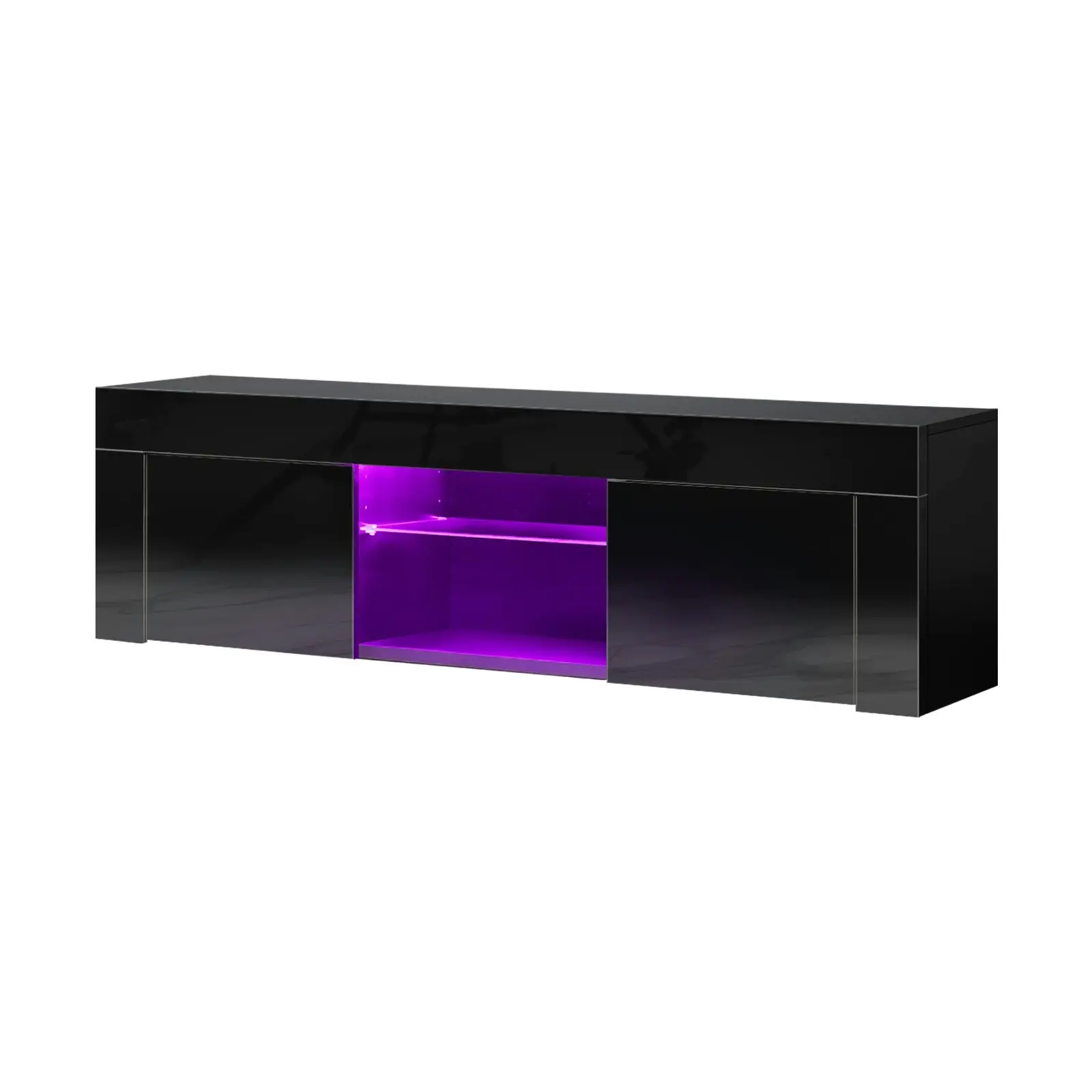 Oikiture TV Cabinet Entertainment Unit Stand RGB LED Gloss Furniture 130cm Black