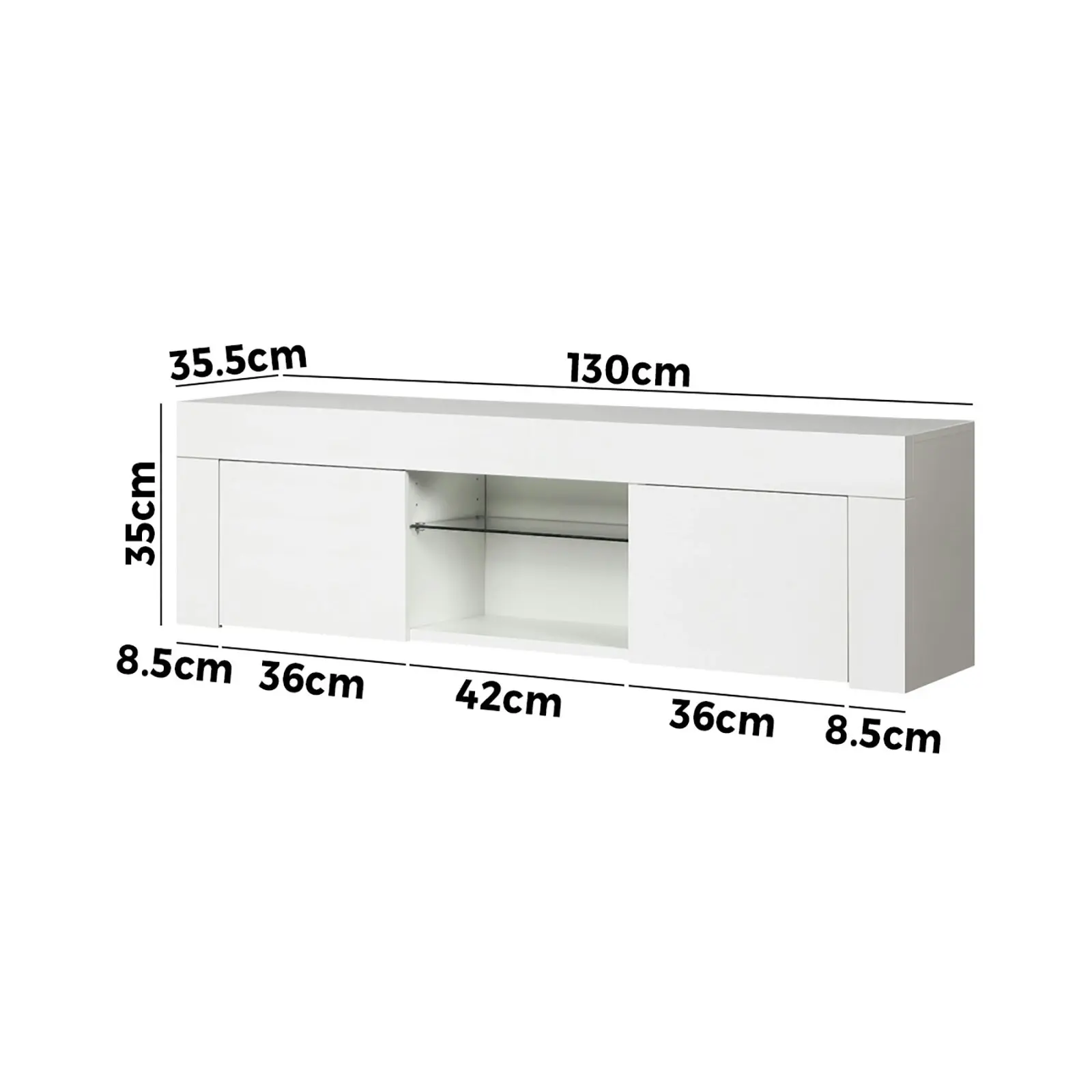 Oikiture TV Cabinet Entertainment Unit Stand RGB LED Gloss Furniture 130cm White