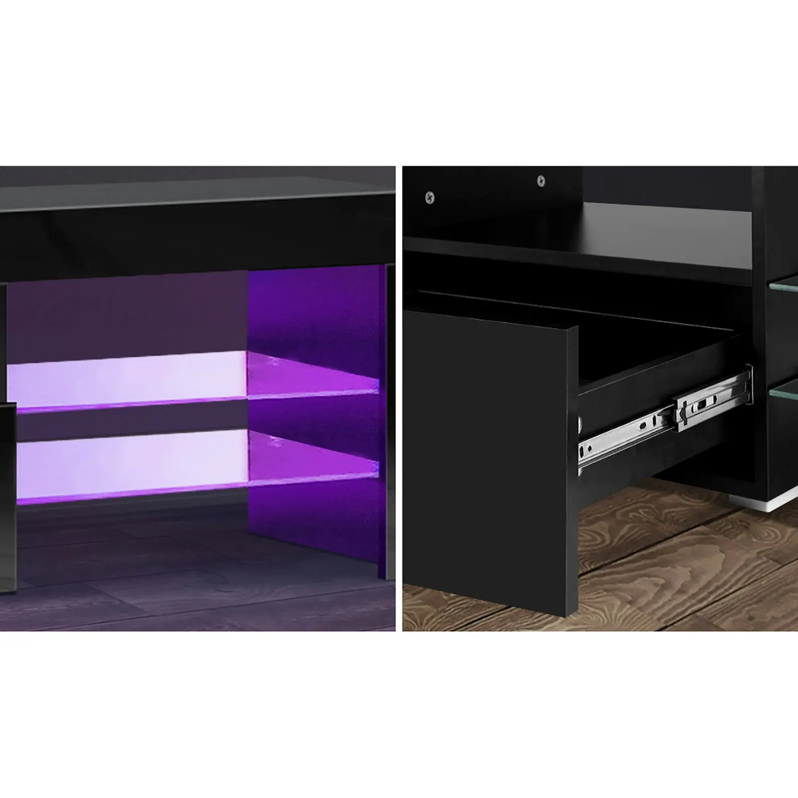 Oikiture TV Cabinet Entertainment Unit Stand RGB LED Gloss Furniture Black 220cm