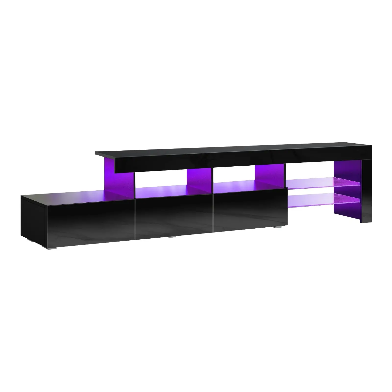 Oikiture TV Cabinet Entertainment Unit Stand RGB LED Gloss Furniture Black 220cm