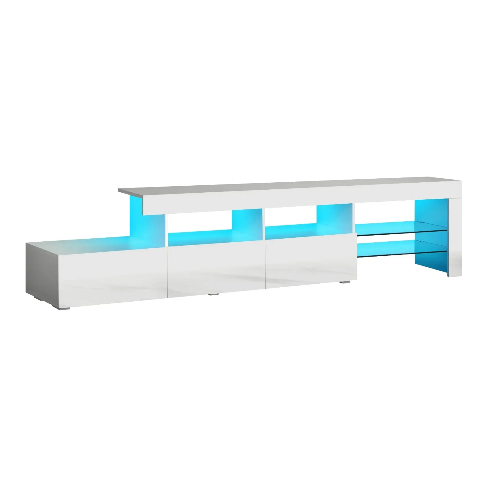 Oikiture TV Cabinet Entertainment Unit Stand RGB LED Gloss Furniture White 220cm