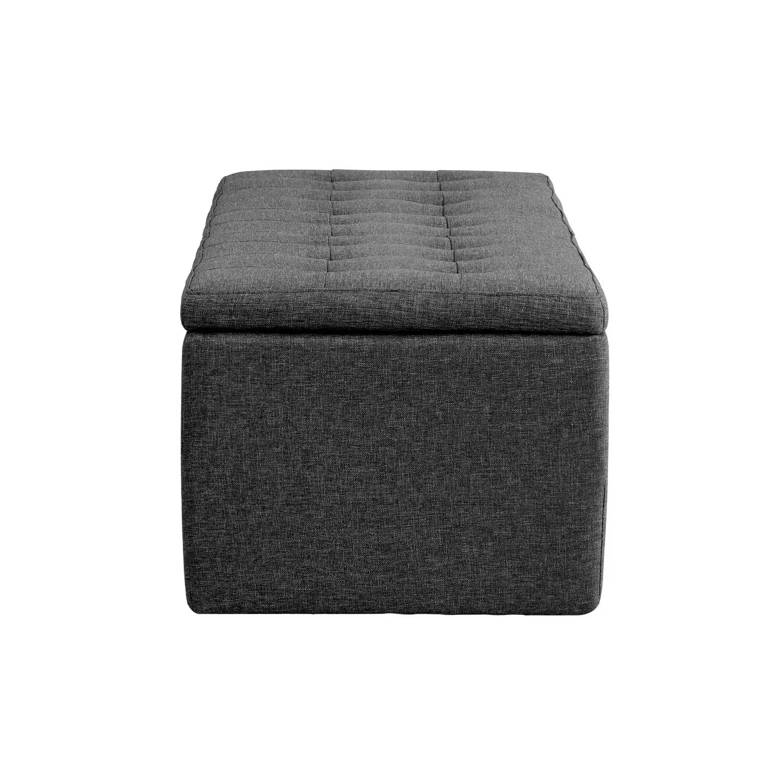 Oikiture Storage Ottoman Blanket Box Foot Stool XL Chest Toy Faux Linen Grey