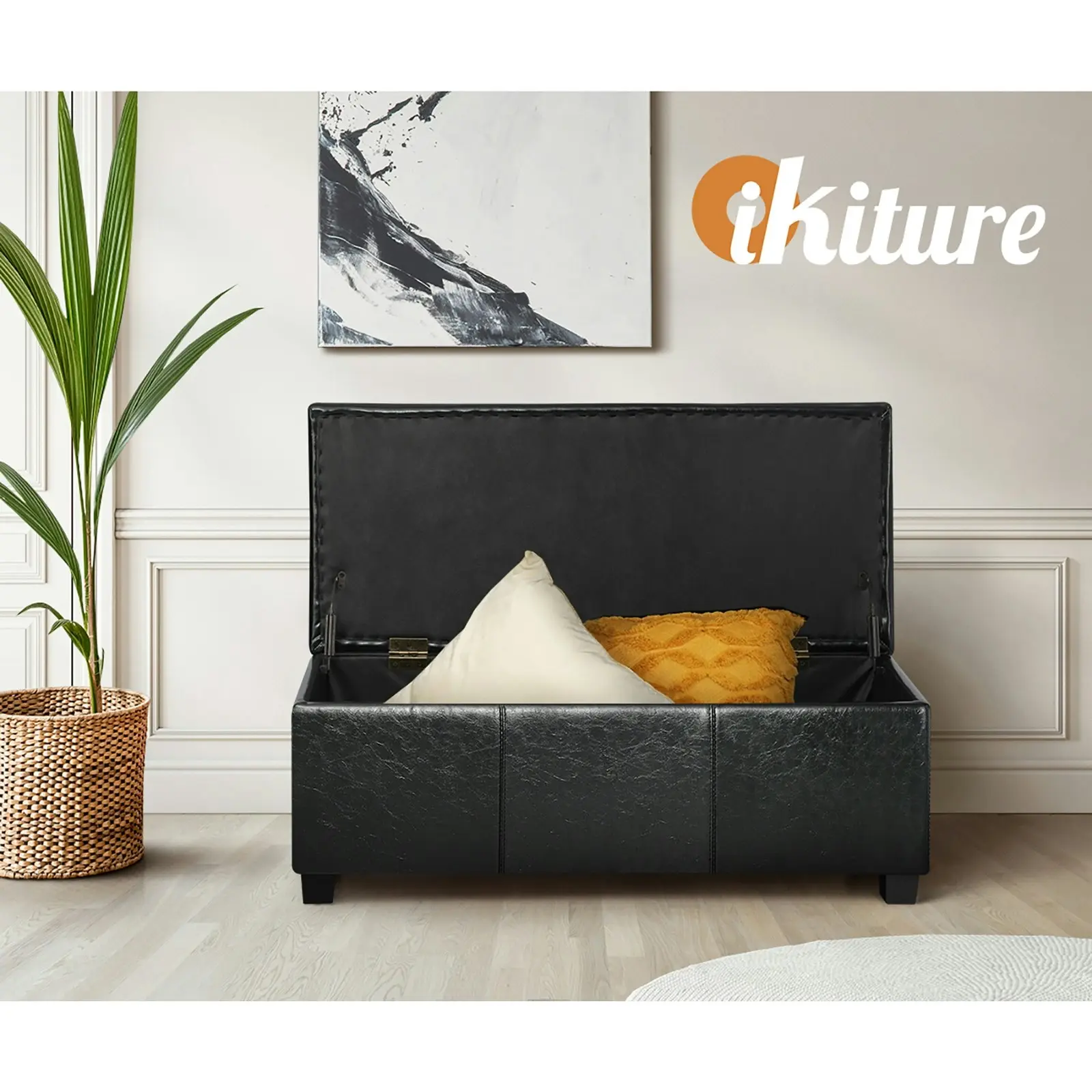 Oikiture Storage Ottoman Blanket Box PU Leather Arm Foot Stool Couch Large