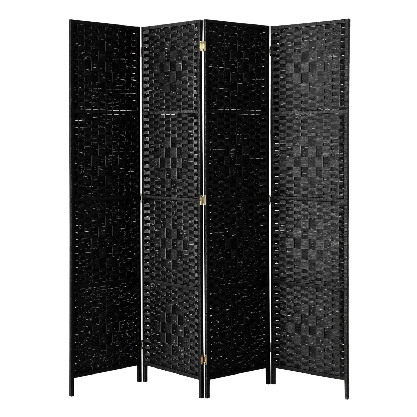 Oikiture 4 Panel Room Divider Screen Privacy Dividers Woven Wood Folding Black