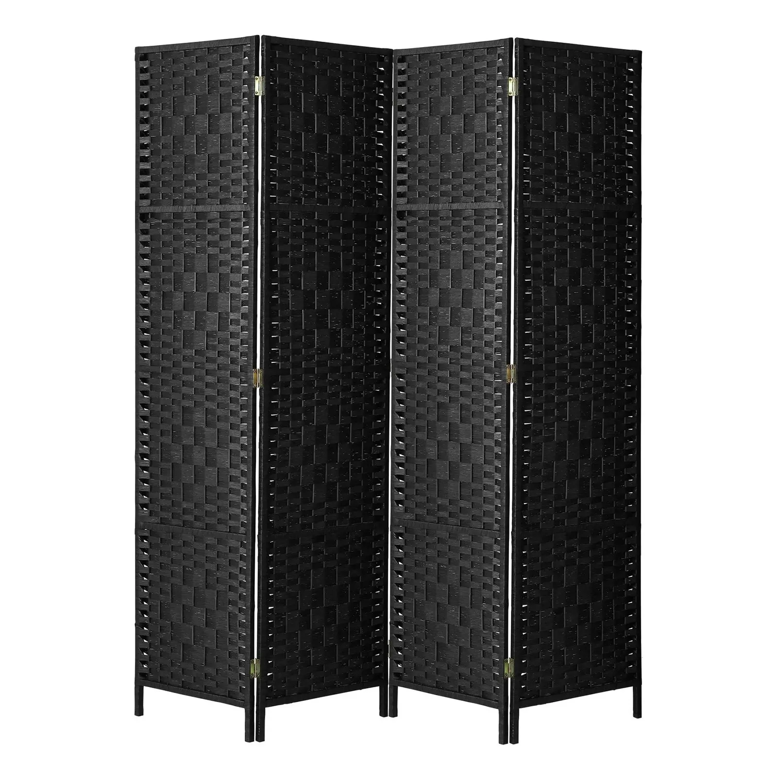 Oikiture 4 Panel Room Divider Screen Privacy Dividers Woven Wood Folding Black