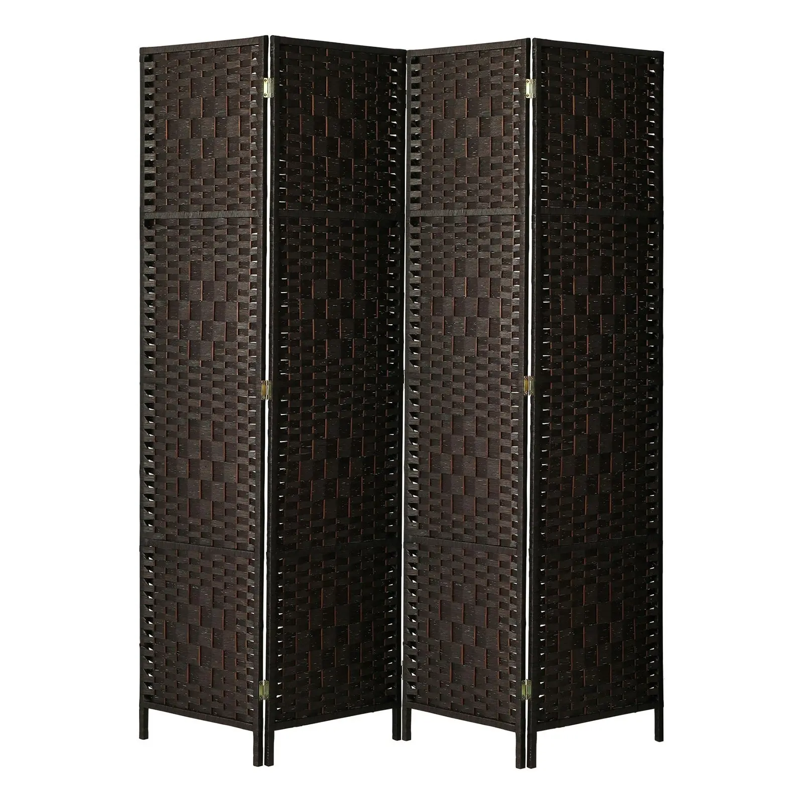 Oikiture 4 Panel Room Divider Screen Privacy Dividers Woven Wood Folding Brown