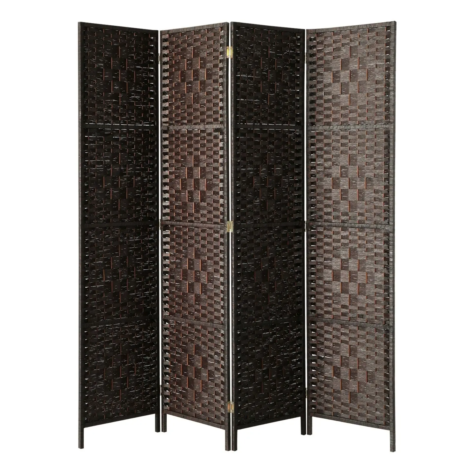 Oikiture 4 Panel Room Divider Screen Privacy Dividers Woven Wood Folding Brown