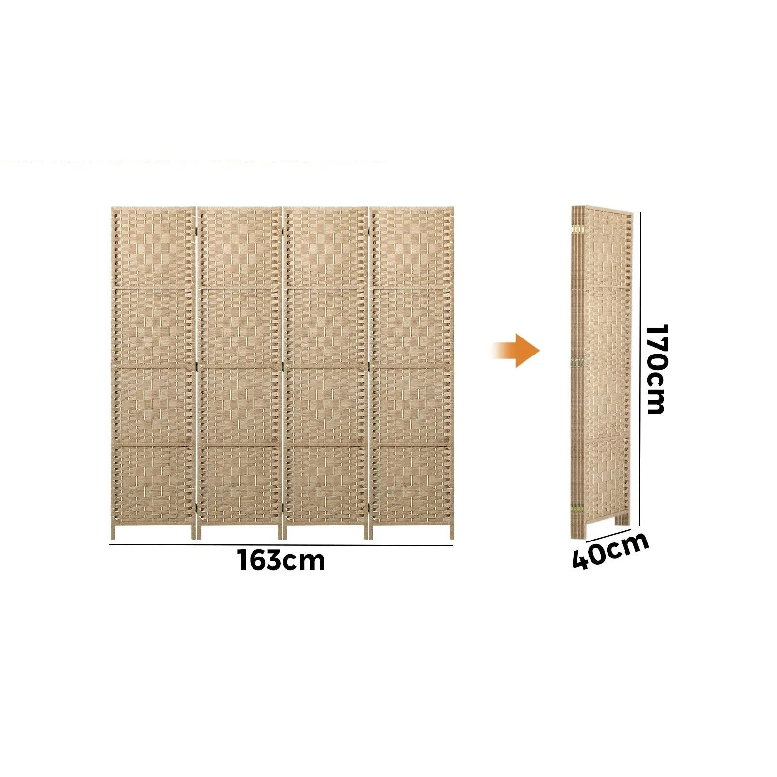 Oikiture 4 Panel Room Divider Privacy Screen Dividers Woven Wood Fold Stand