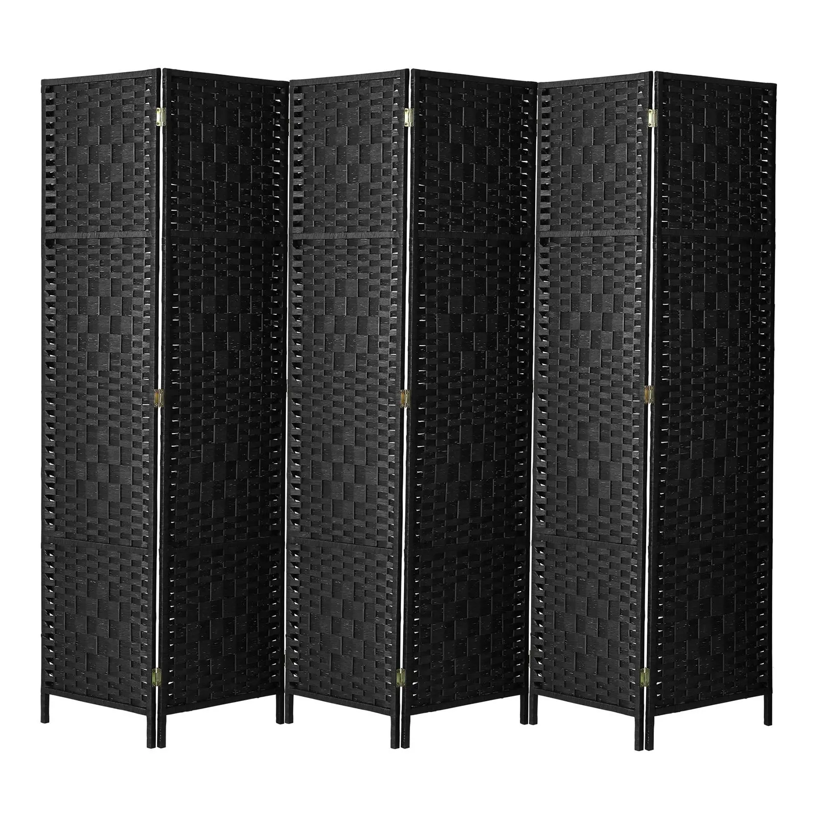 Oikiture 6 Panel Room Divider Screen Privacy Dividers Woven Wood Folding Black