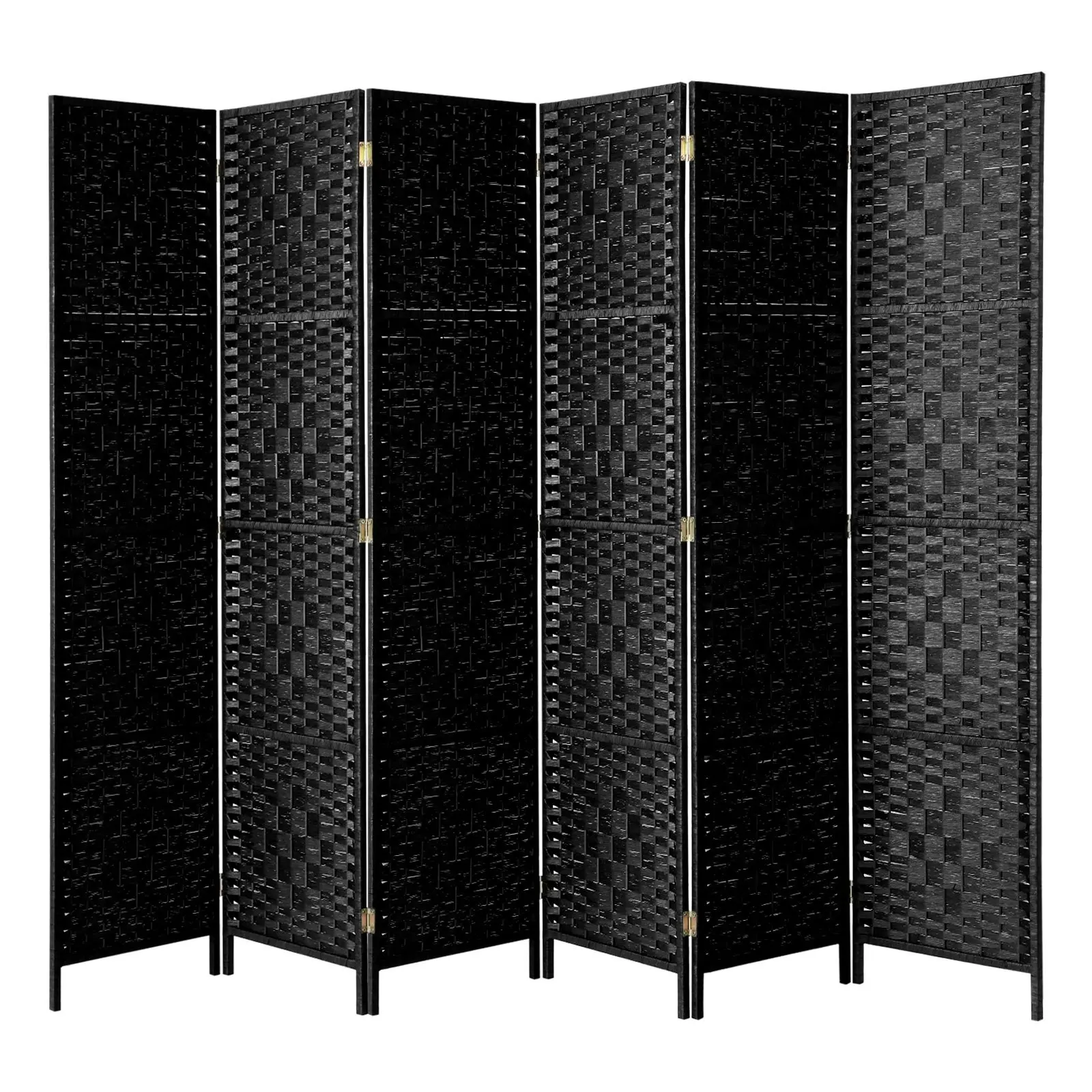 Oikiture 6 Panel Room Divider Screen Privacy Dividers Woven Wood Folding Black