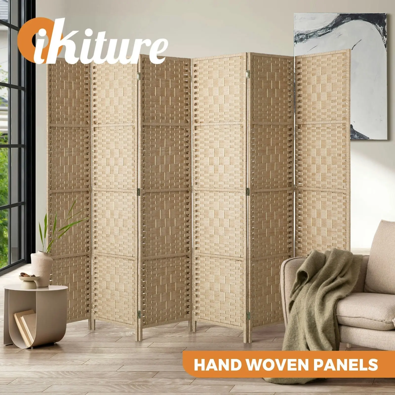 Oikiture 6 Panel Room Divider Privacy Screen Dividers Woven Wood Fold Stand