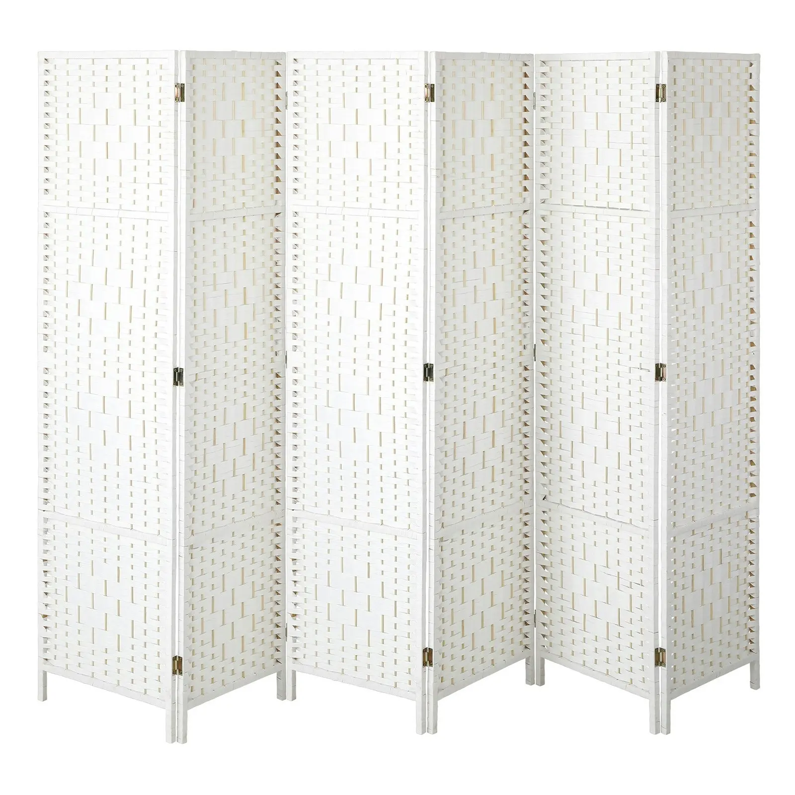 Oikiture 6 Panel Room Divider Screen Privacy Dividers Woven Wood Folding White