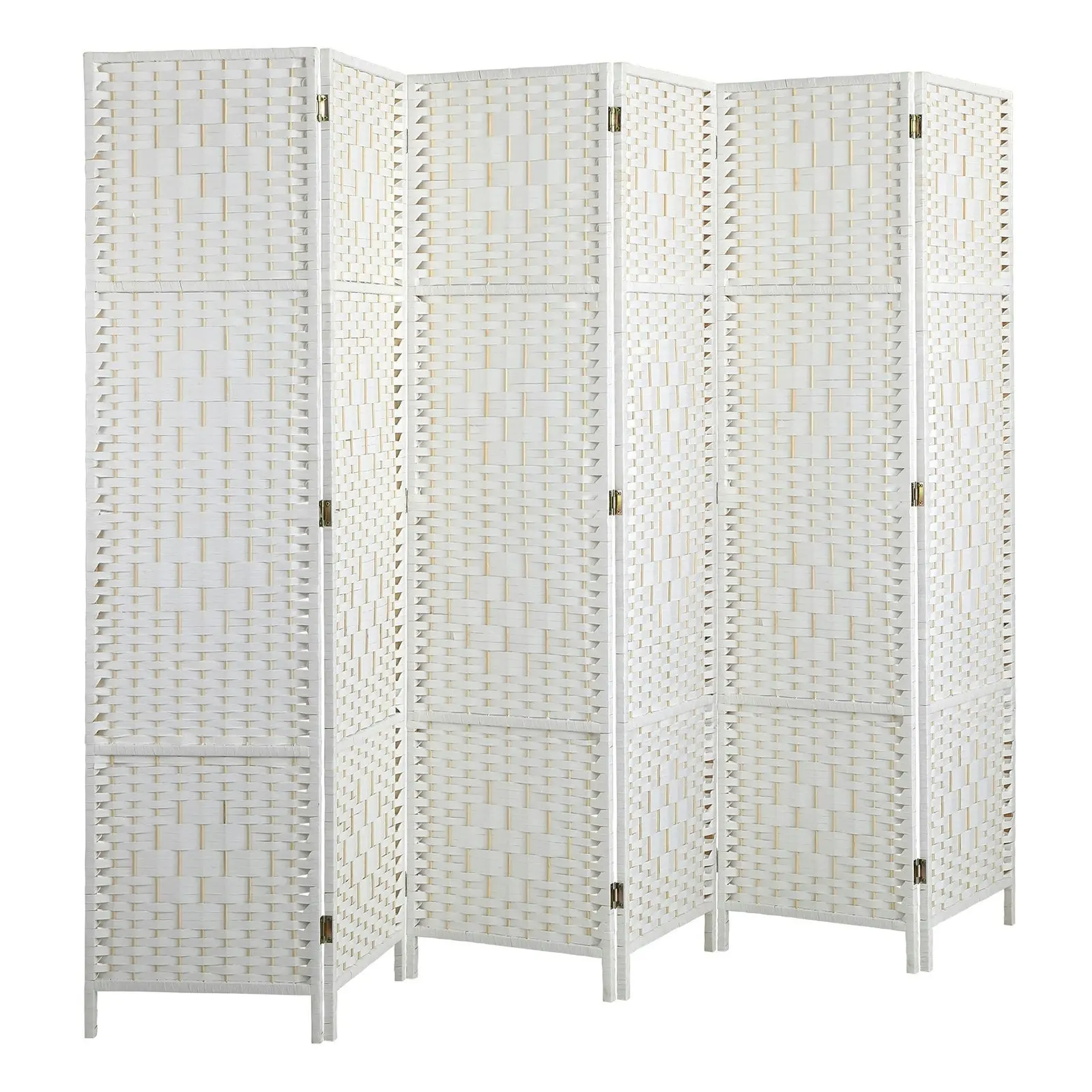 Oikiture 6 Panel Room Divider Screen Privacy Dividers Woven Wood Folding White