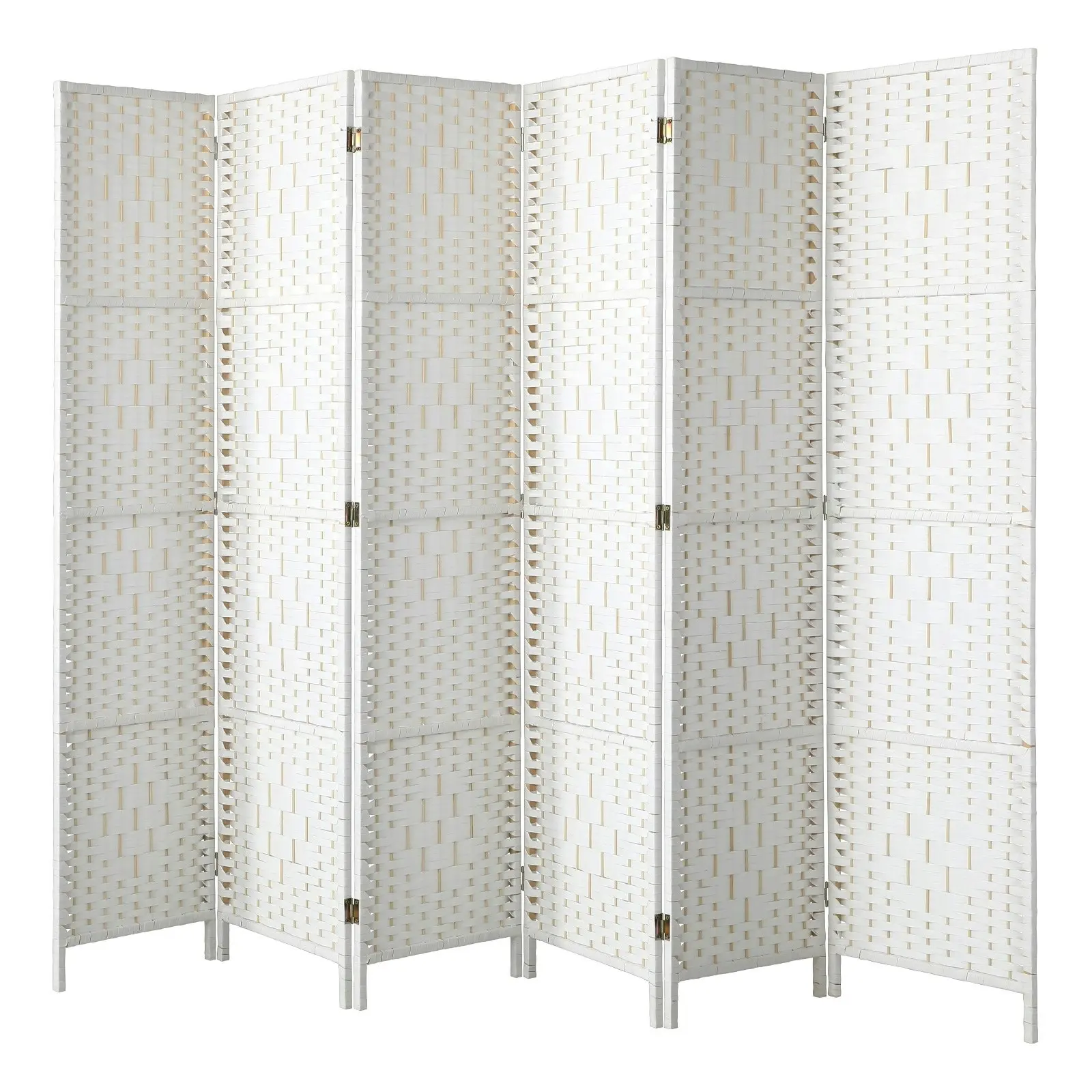 Oikiture 6 Panel Room Divider Screen Privacy Dividers Woven Wood Folding White