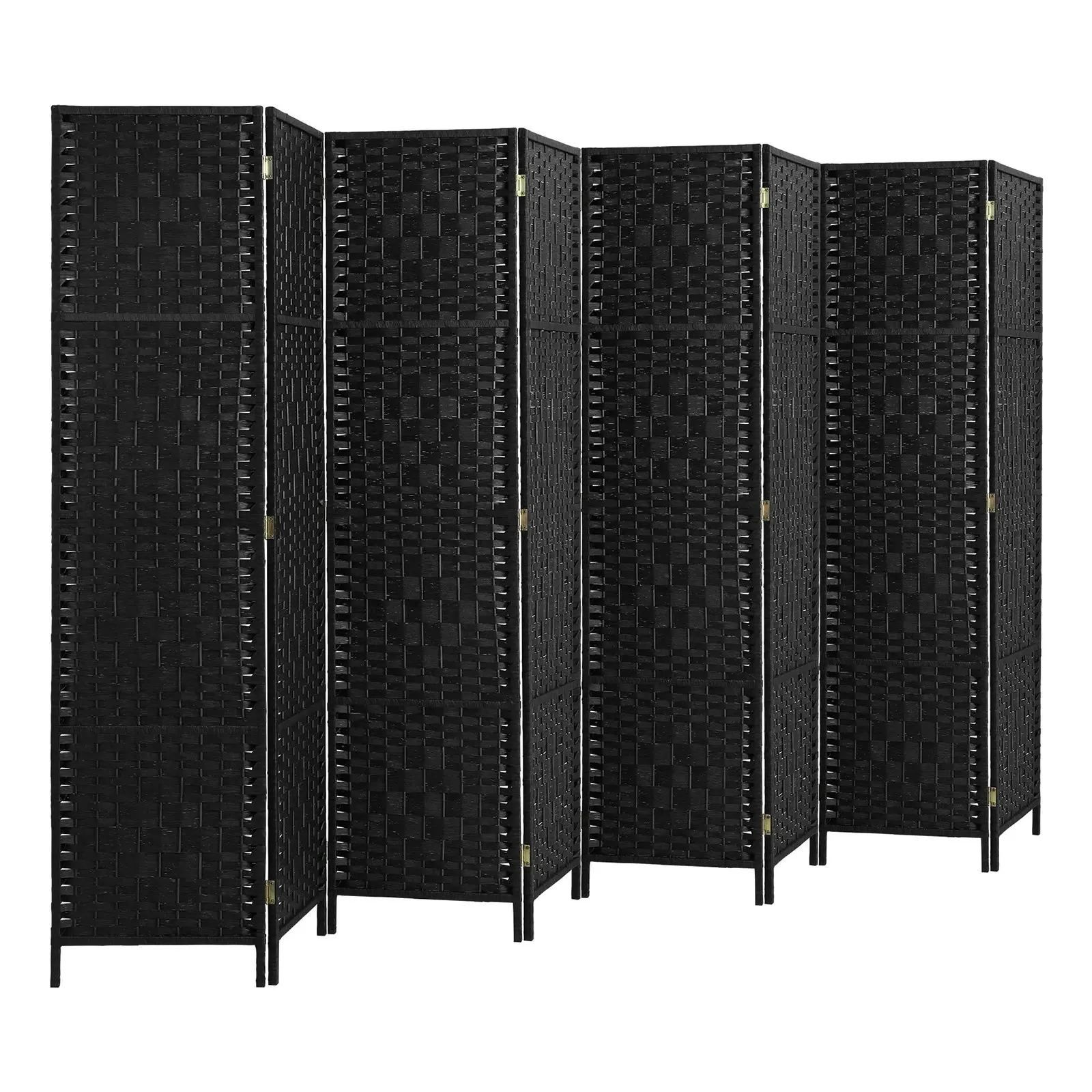 Oikiture 8 Panel Room Divider Screen Privacy Dividers Woven Wood Folding Black