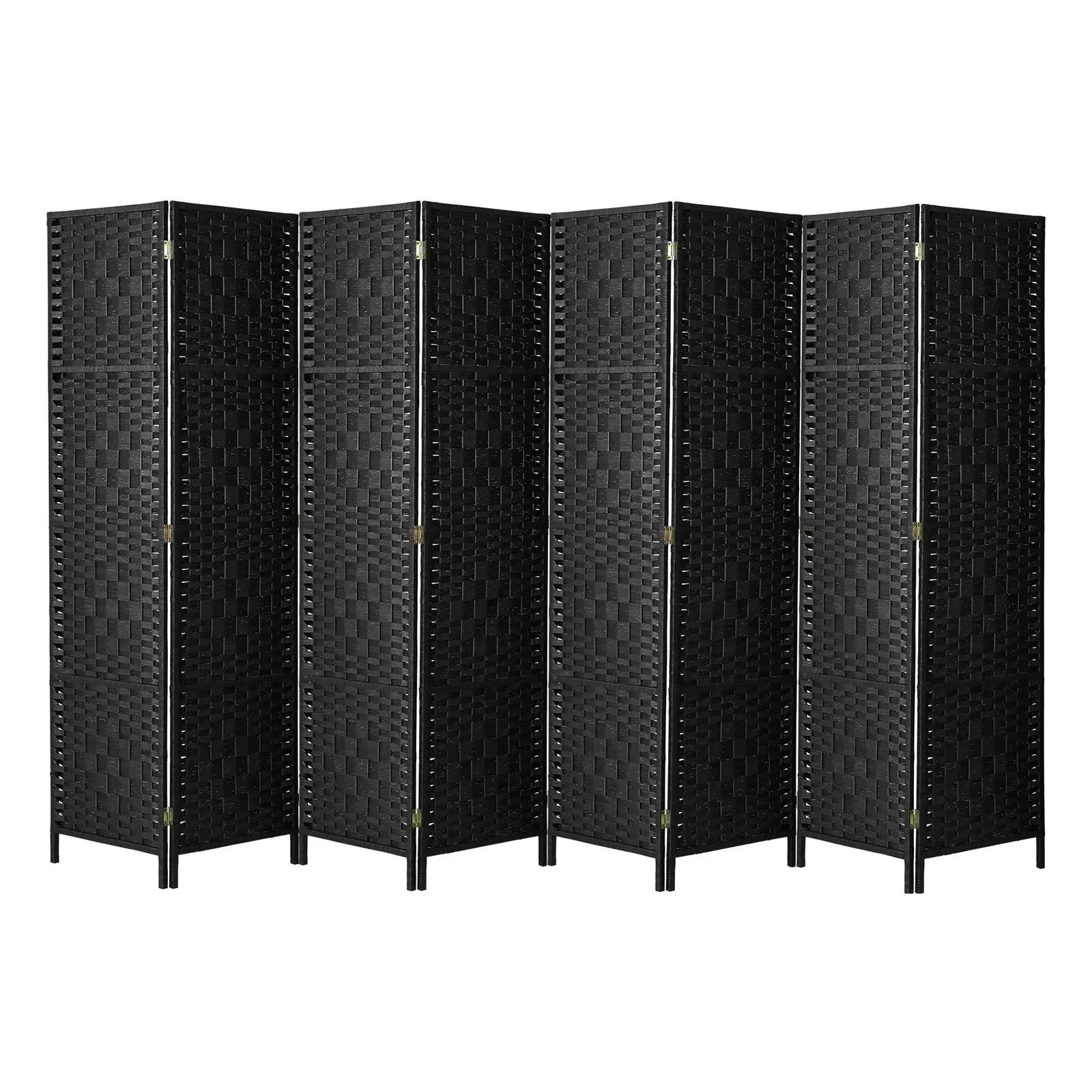 Oikiture 8 Panel Room Divider Screen Privacy Dividers Woven Wood Folding Black