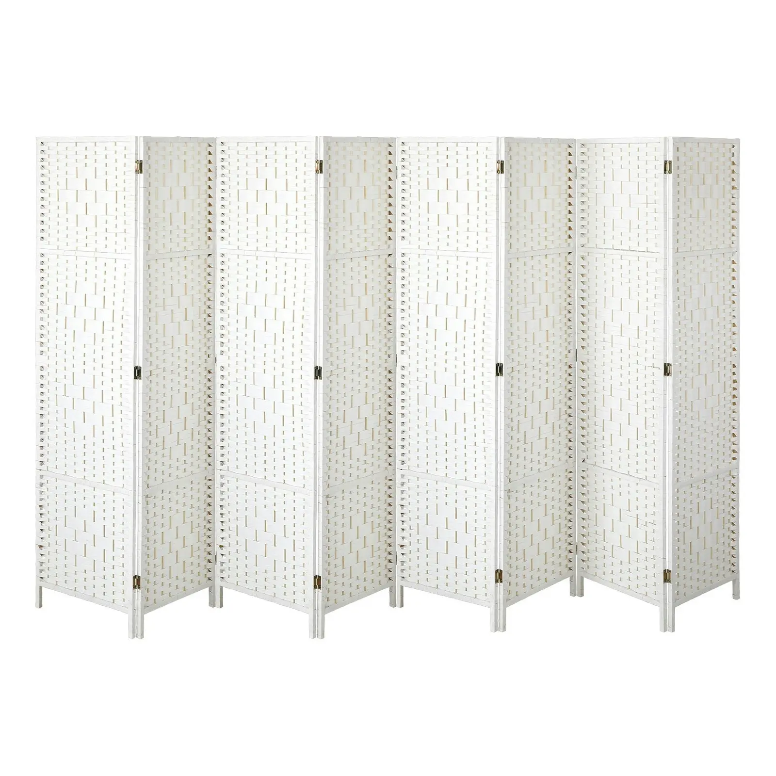 Oikiture 8 Panel Room Divider Screen Privacy Dividers Woven Wood Folding White