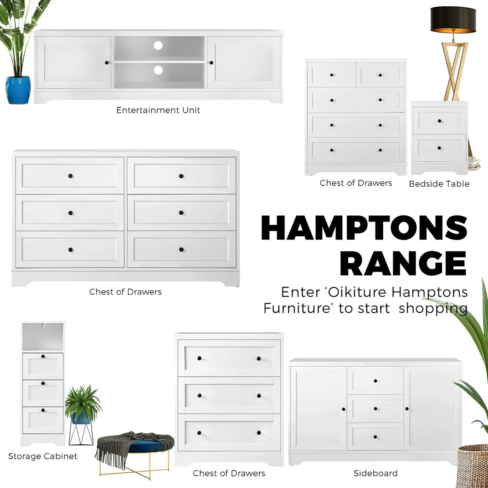 Oikiture Chest of Drawers Storage Cabinet Dresser Side Table Hamptons Furniture