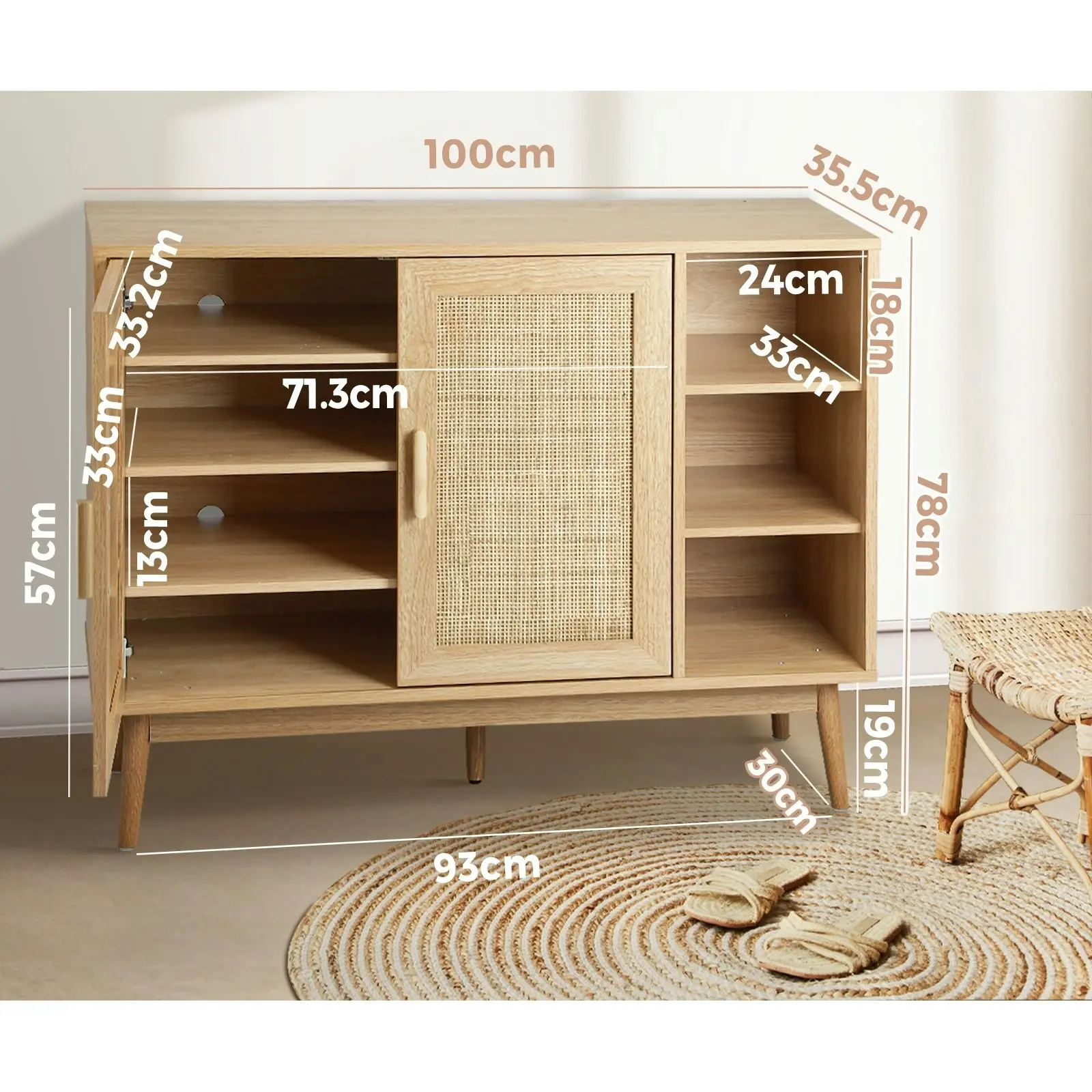 Oikiture Shoe Rack Shoes Storage Cabinet Sideboard Organiser Rattan Furniture