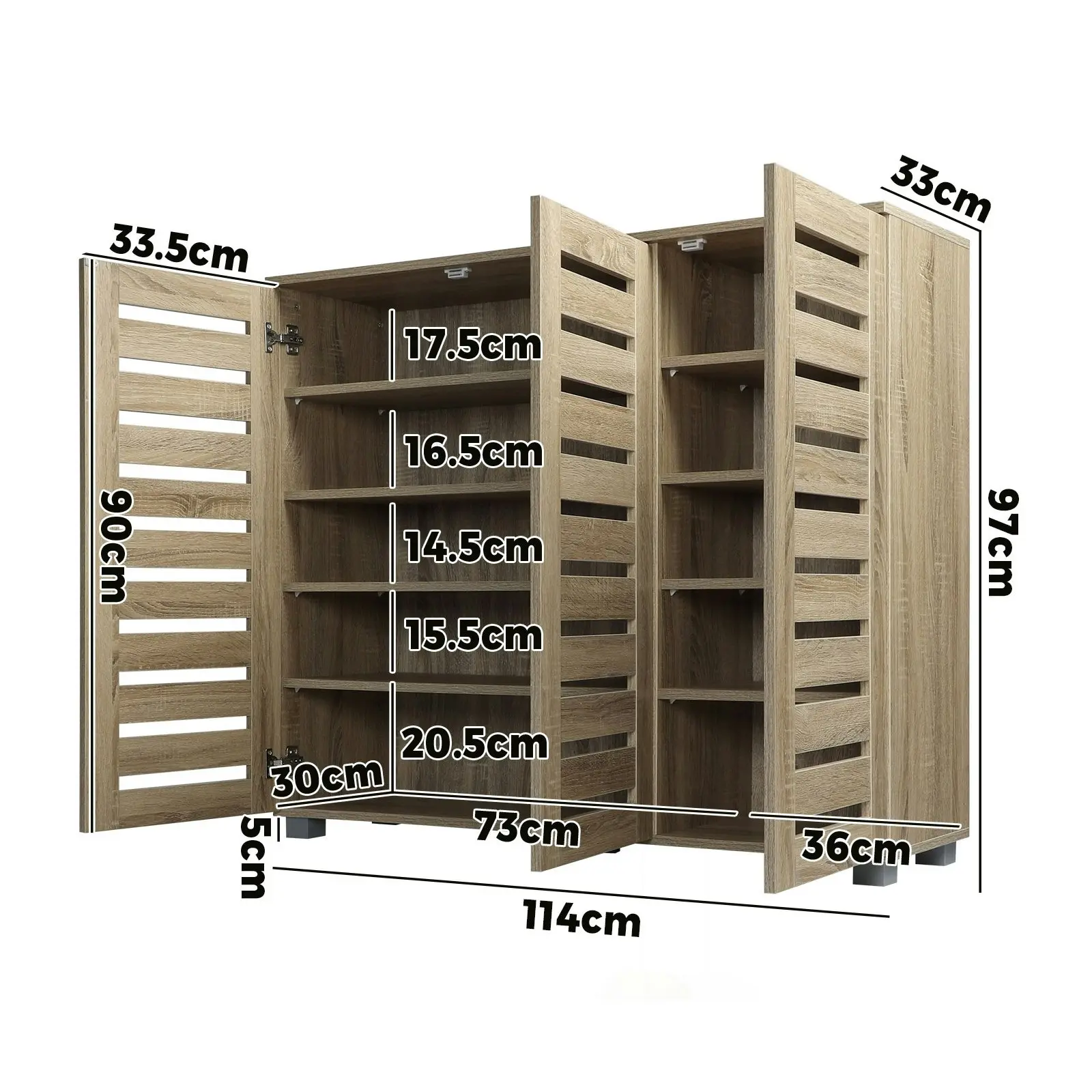 Oikiture Shoes Cabinet Shoe Storage Rack Organiser Shelf 3 Doors 30 Pairs Wooden