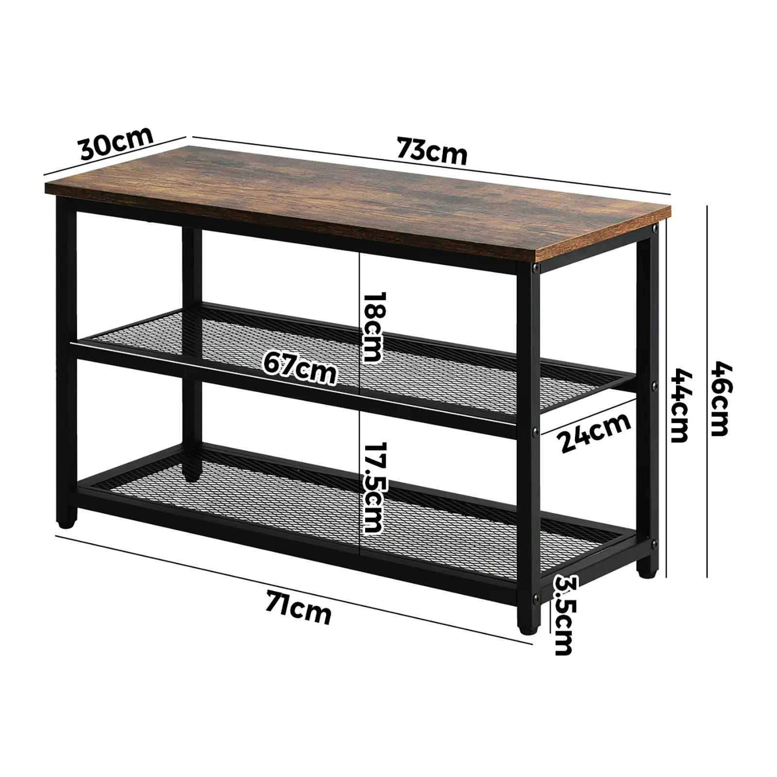 Oikiture Shoe Cabinet Bench Shoes Rack Shelf Storage 3-Tier Industrial Furniture