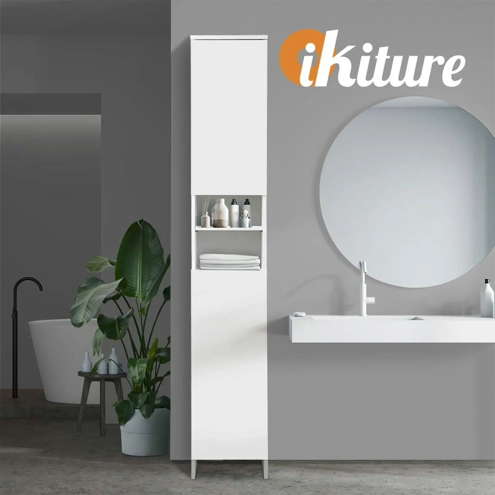 Oikiture Bathroom Cabinet Storage Laundry Tall Slim Toilet Cupboard Furniture