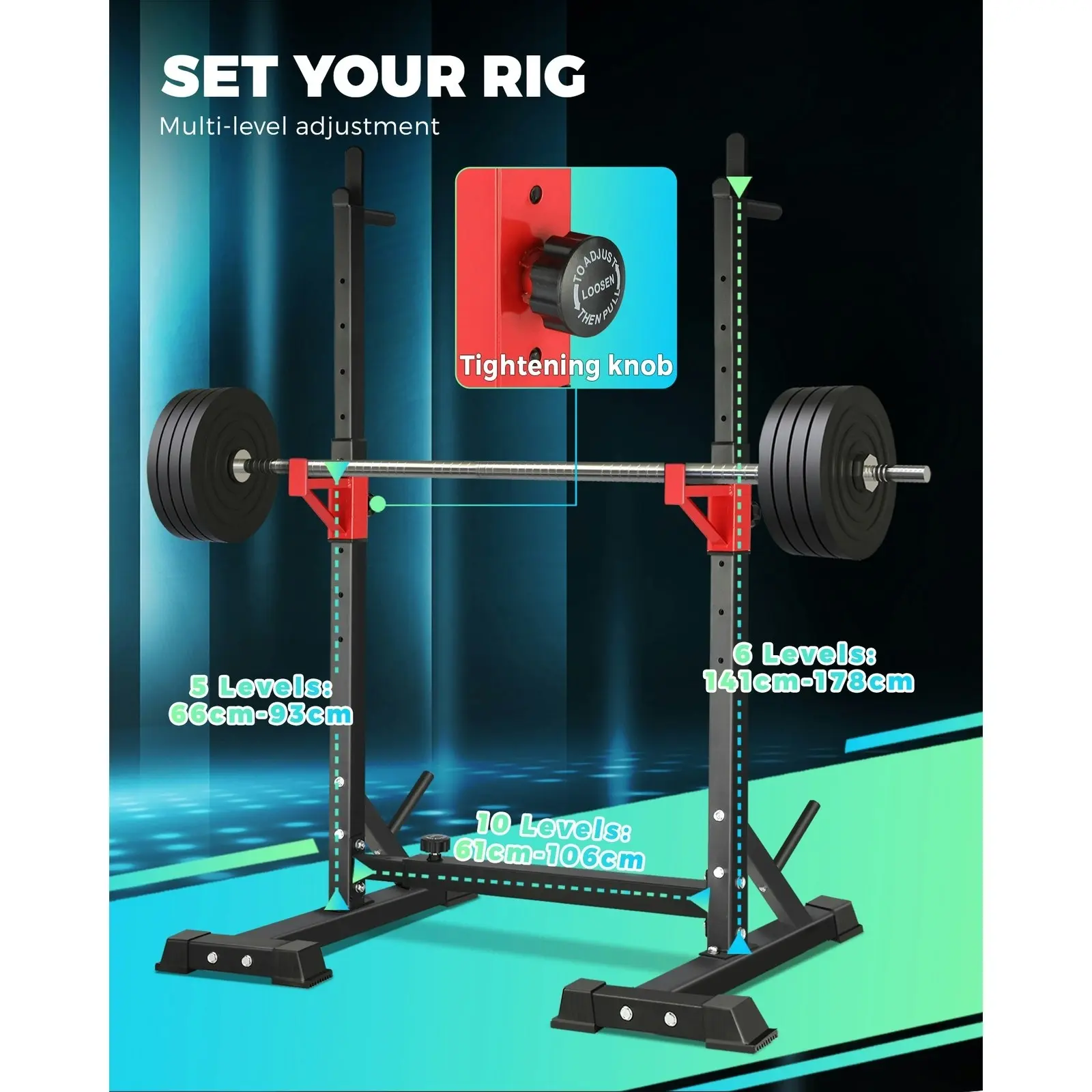 Finex Squat Rack Adjustable Barbell Rack Weight Bench Press Barbell Bar Stand