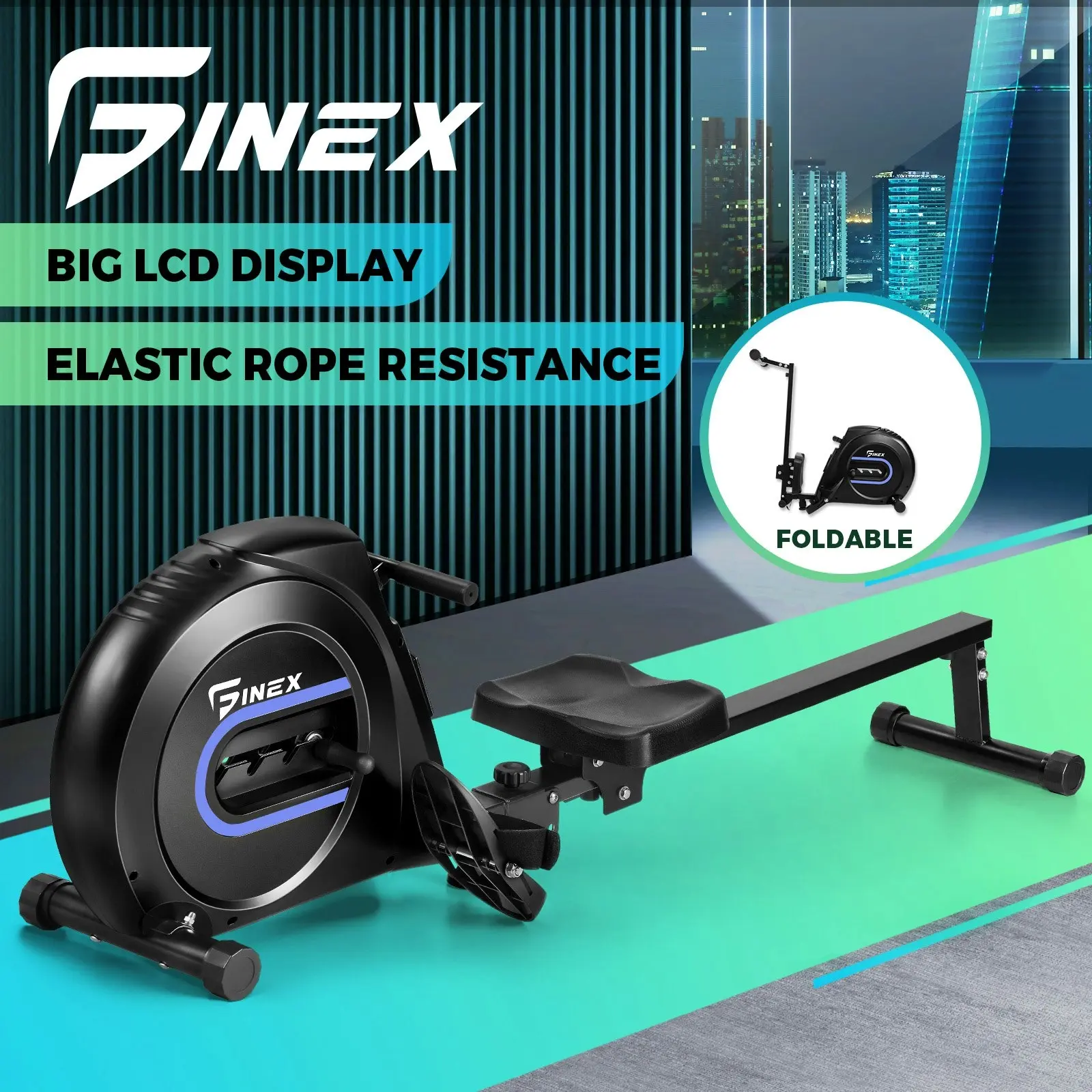 Finex Rowing Machine Elastic Rope Resistance Rower Adjustable Home Gym Fitness