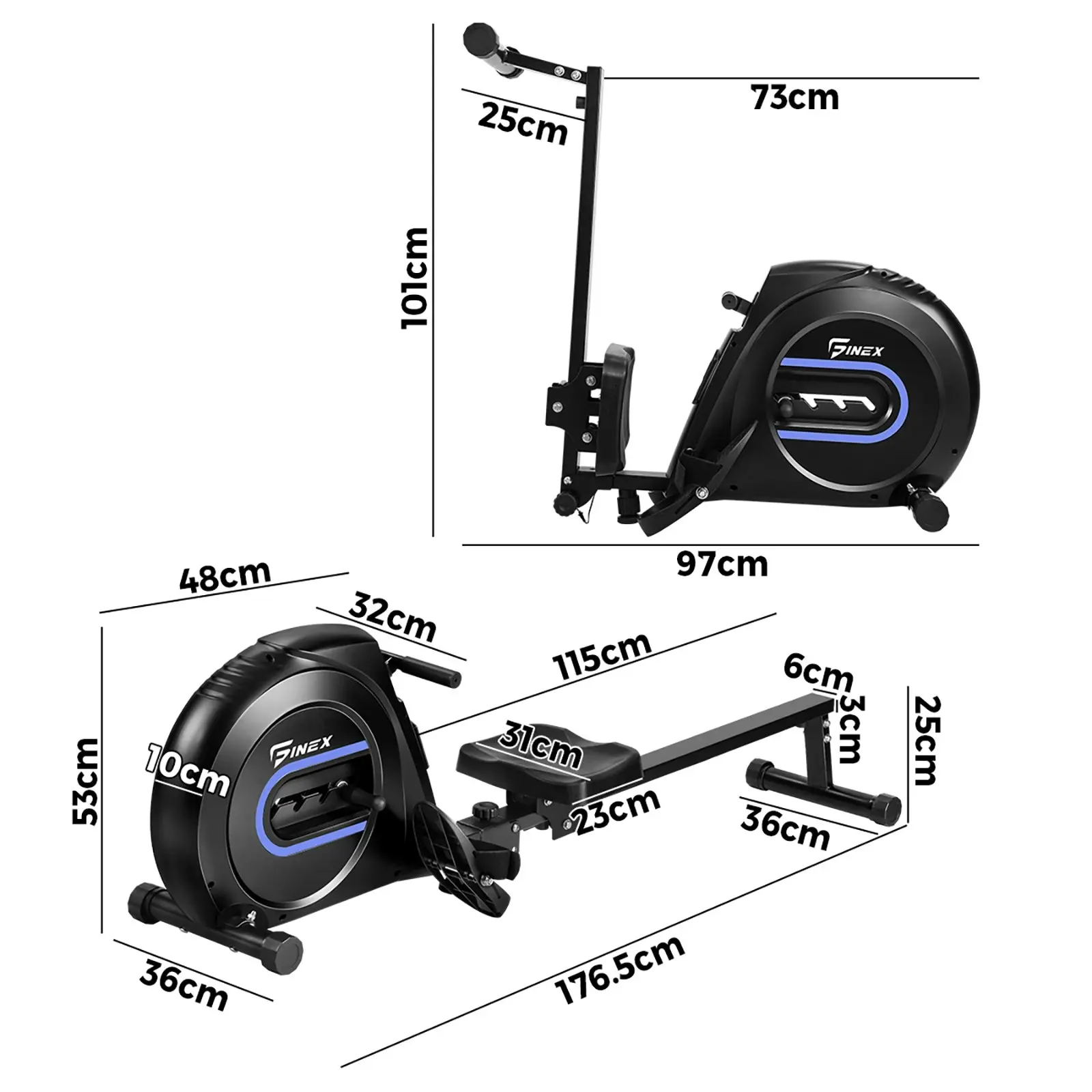 Finex Rowing Machine Elastic Rope Resistance Rower Adjustable Home Gym Fitness