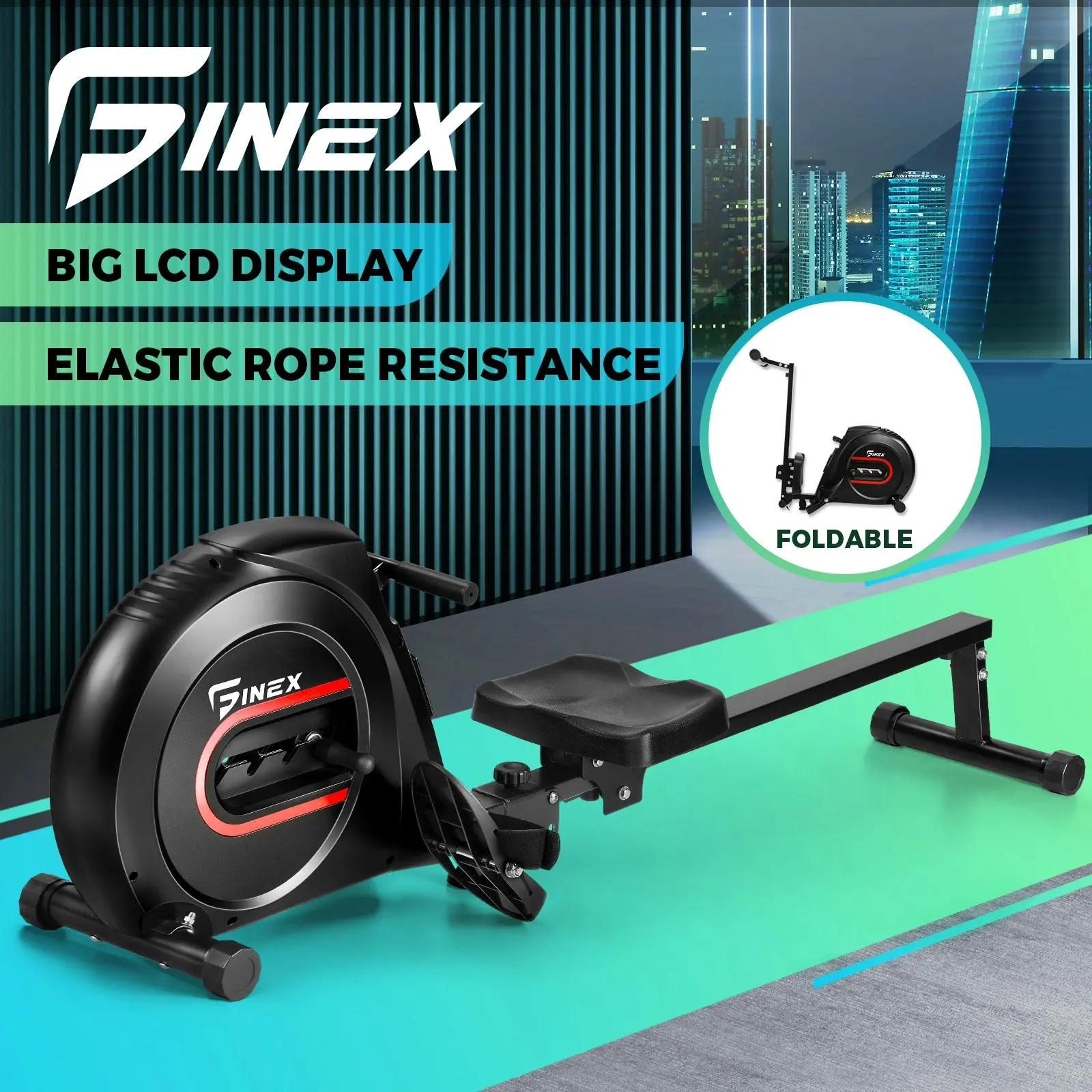 Finex Rowing Machine Rower Elastic Rope Resistance Exercise Home Gym Cardio