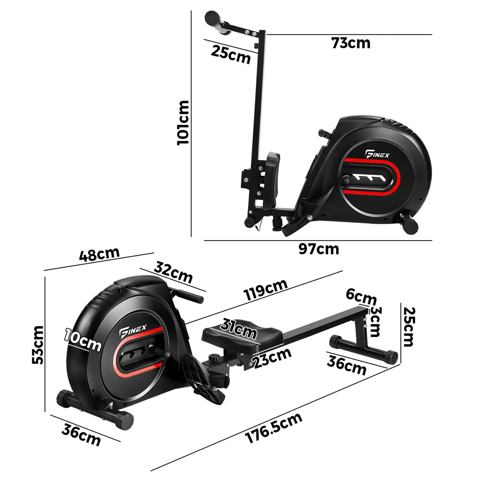 Finex Rowing Machine Rower Elastic Rope Resistance Exercise Home Gym Cardio