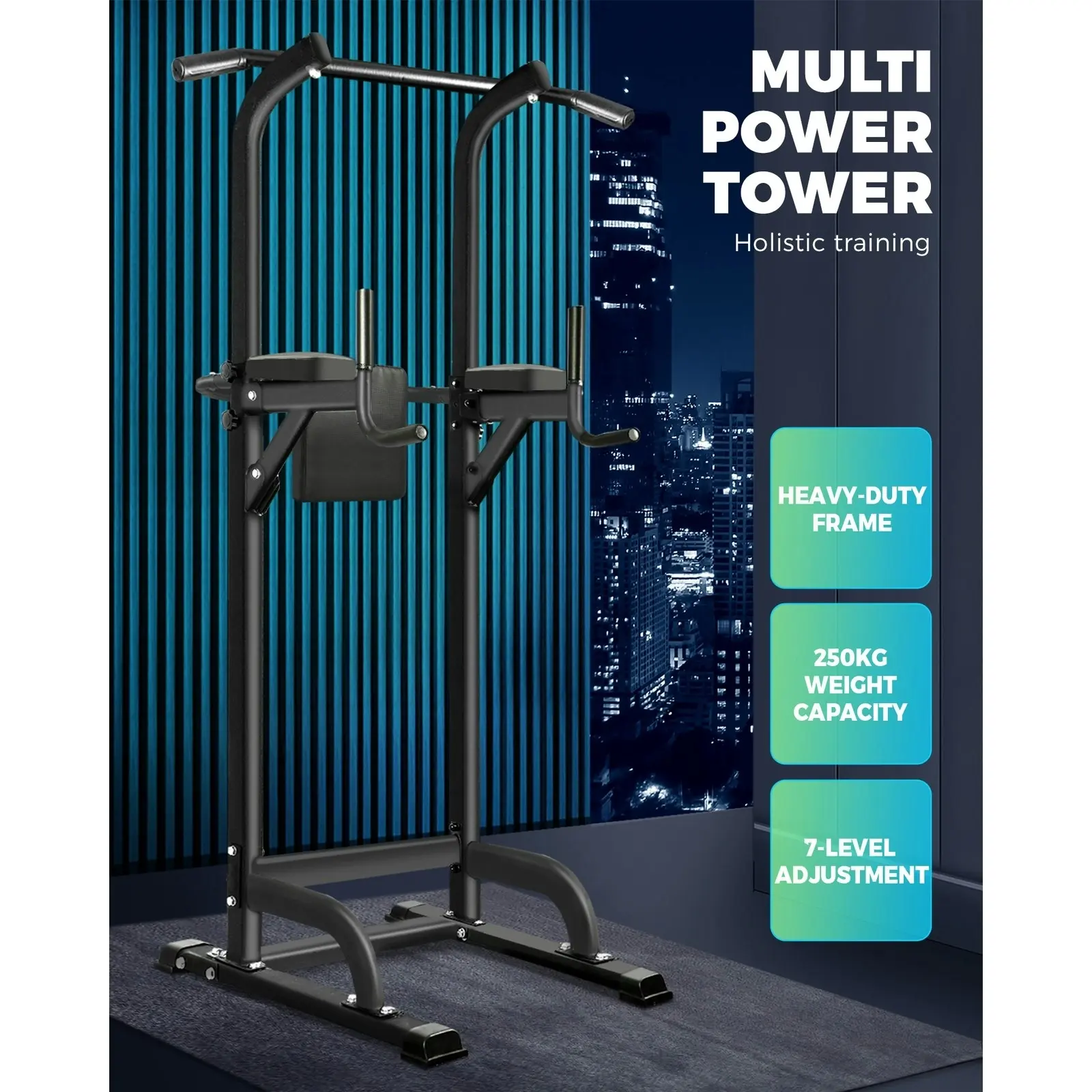 Finex Power Tower Chin Up Bar Station Weight Bench Push Pull Up Knee Raise Gym