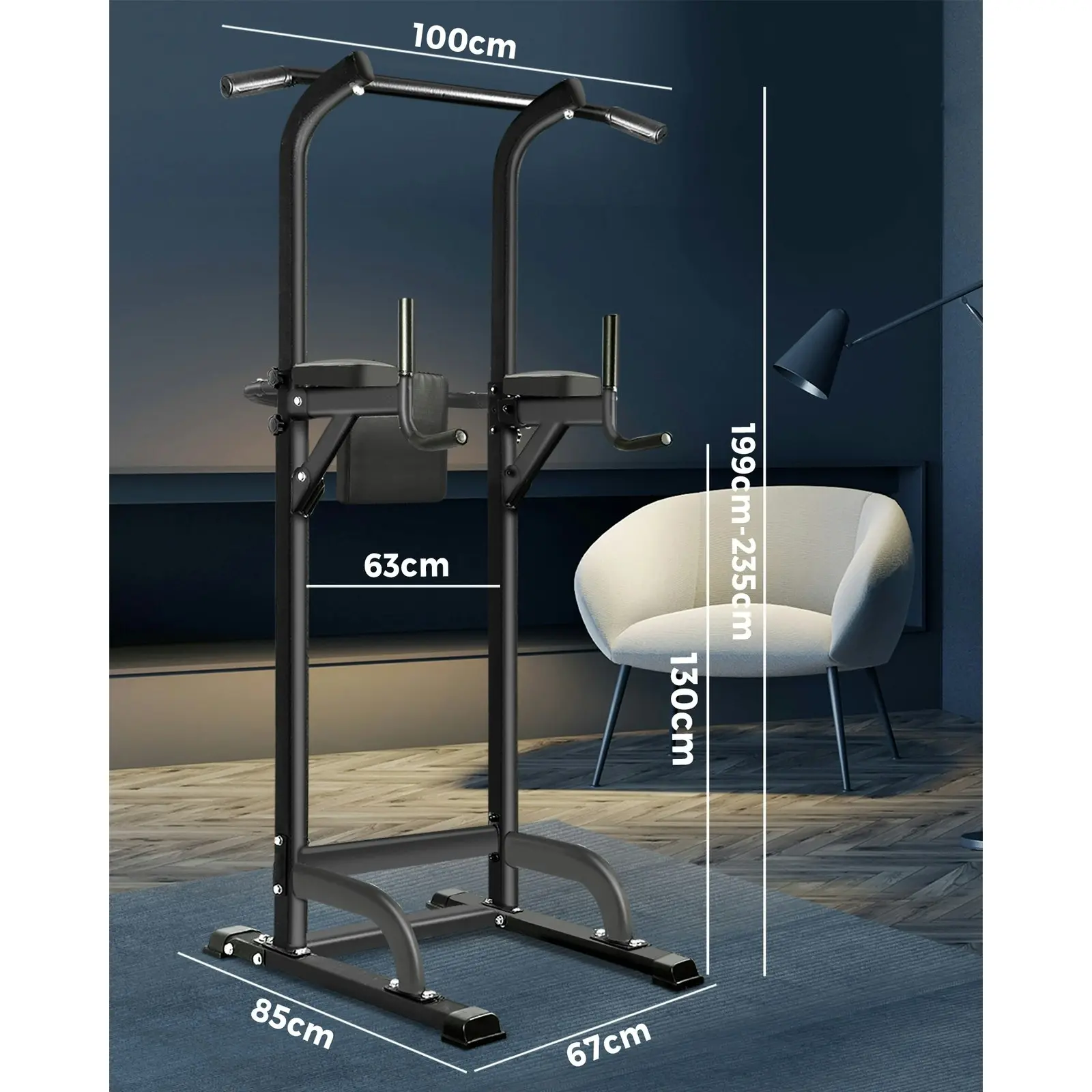 Finex Power Tower Chin Up Bar Station Weight Bench Push Pull Up Knee Raise Gym