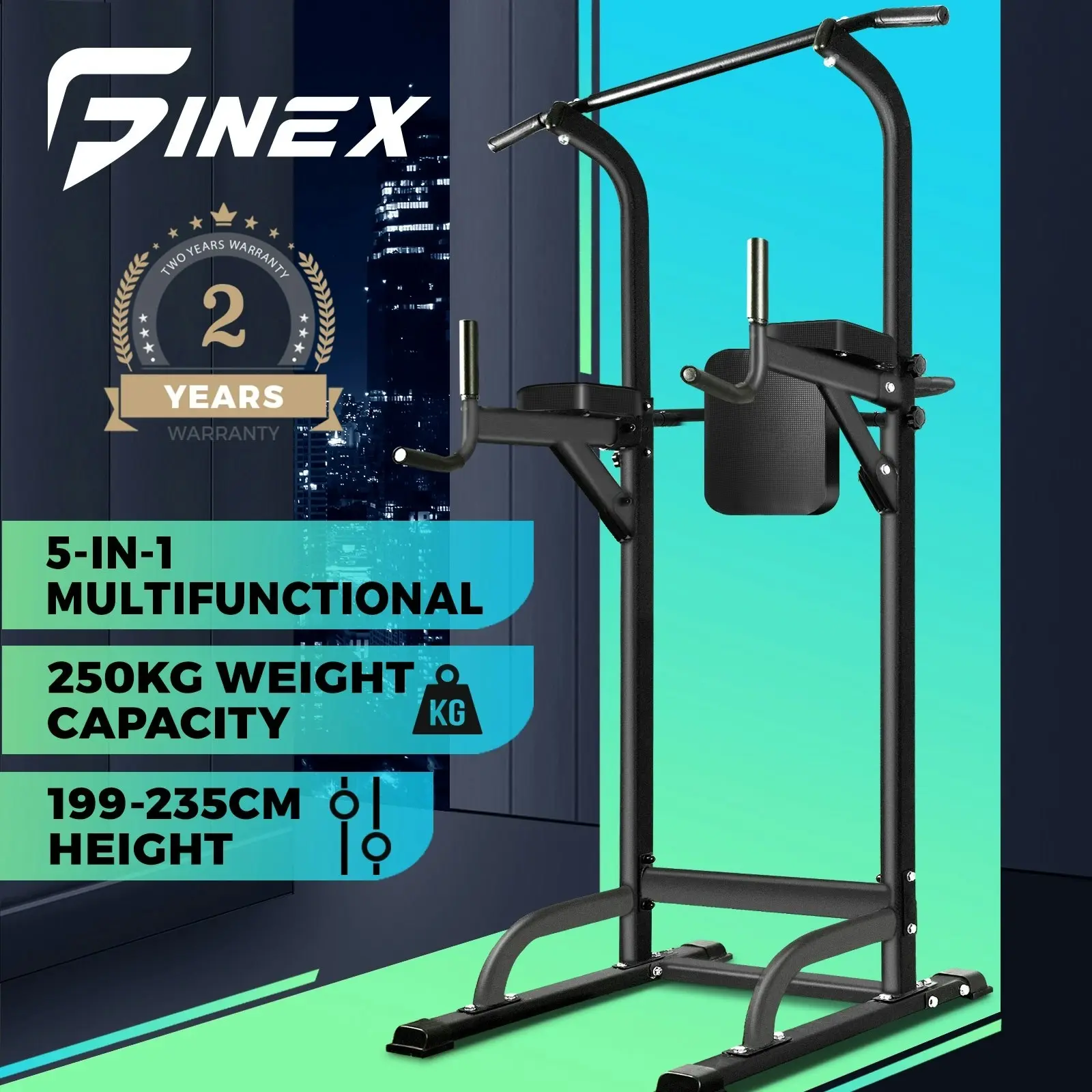 Finex Power Tower Chin Up Bar Station Weight Bench Push Pull Up Knee Raise Gym