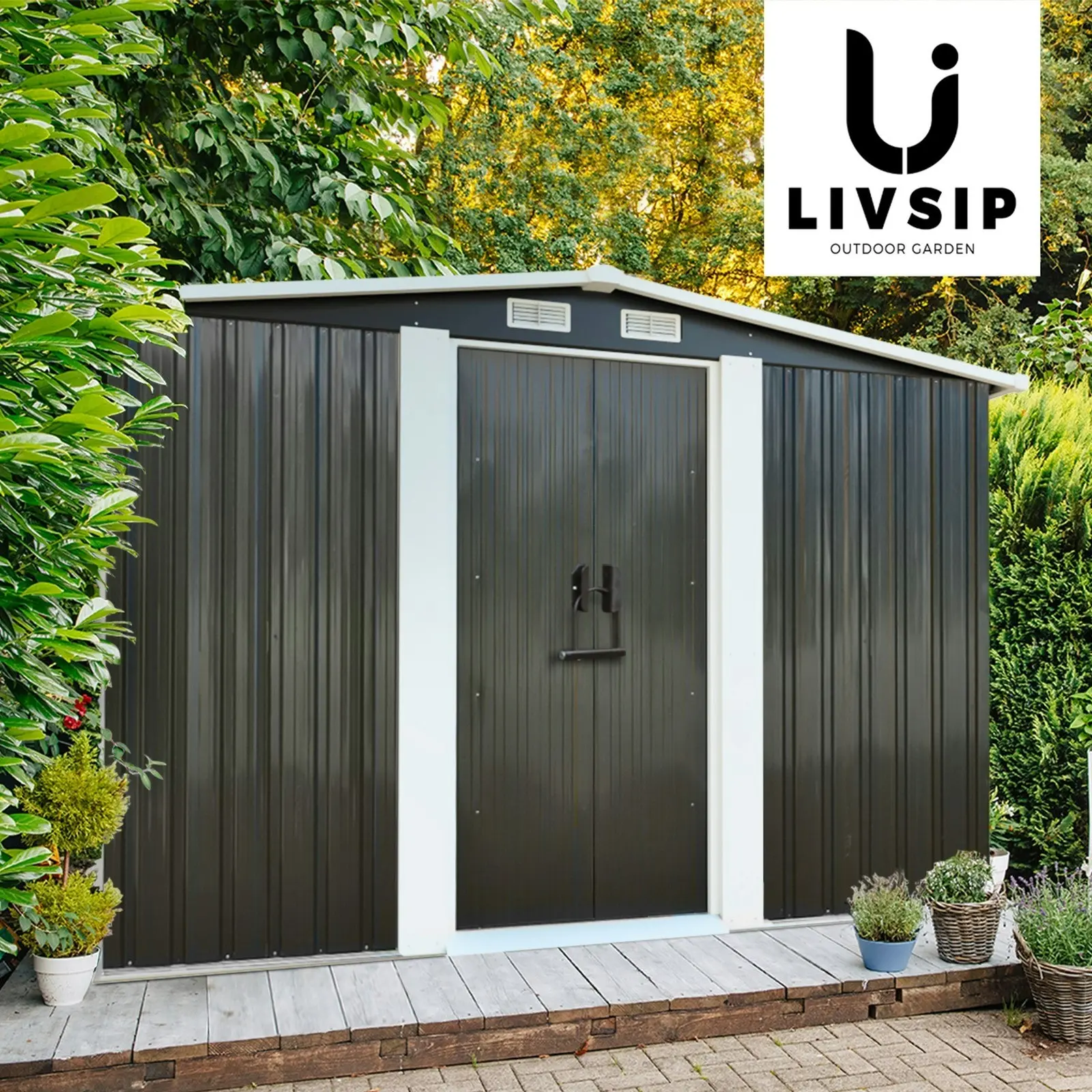 Livsip Garden Shed Outdoor Storage Sheds 2.57x2.05M Workshop Cabin Metal House