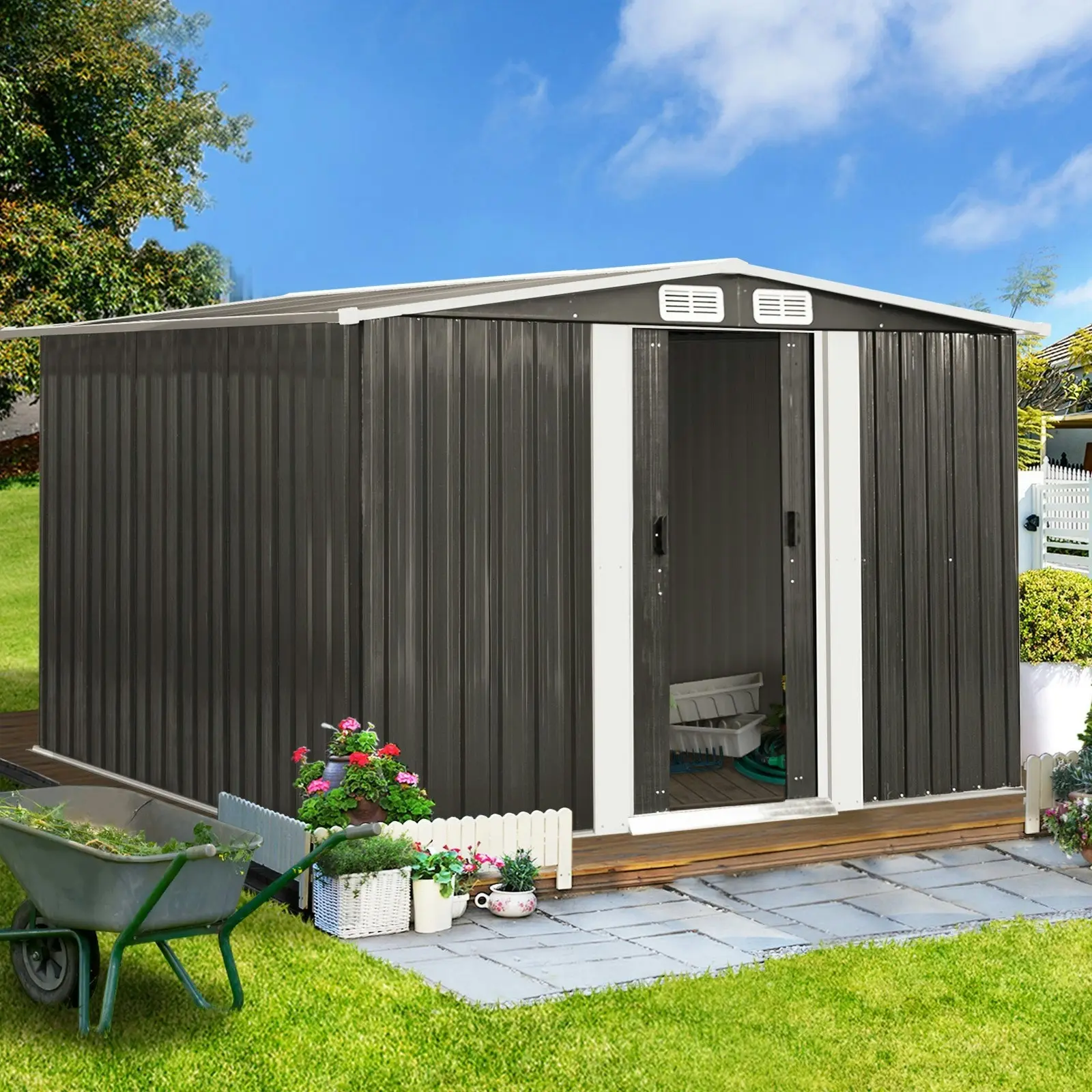 Livsip Garden Shed Outdoor Storage Sheds 2.57x2.05M Workshop Cabin Metal House