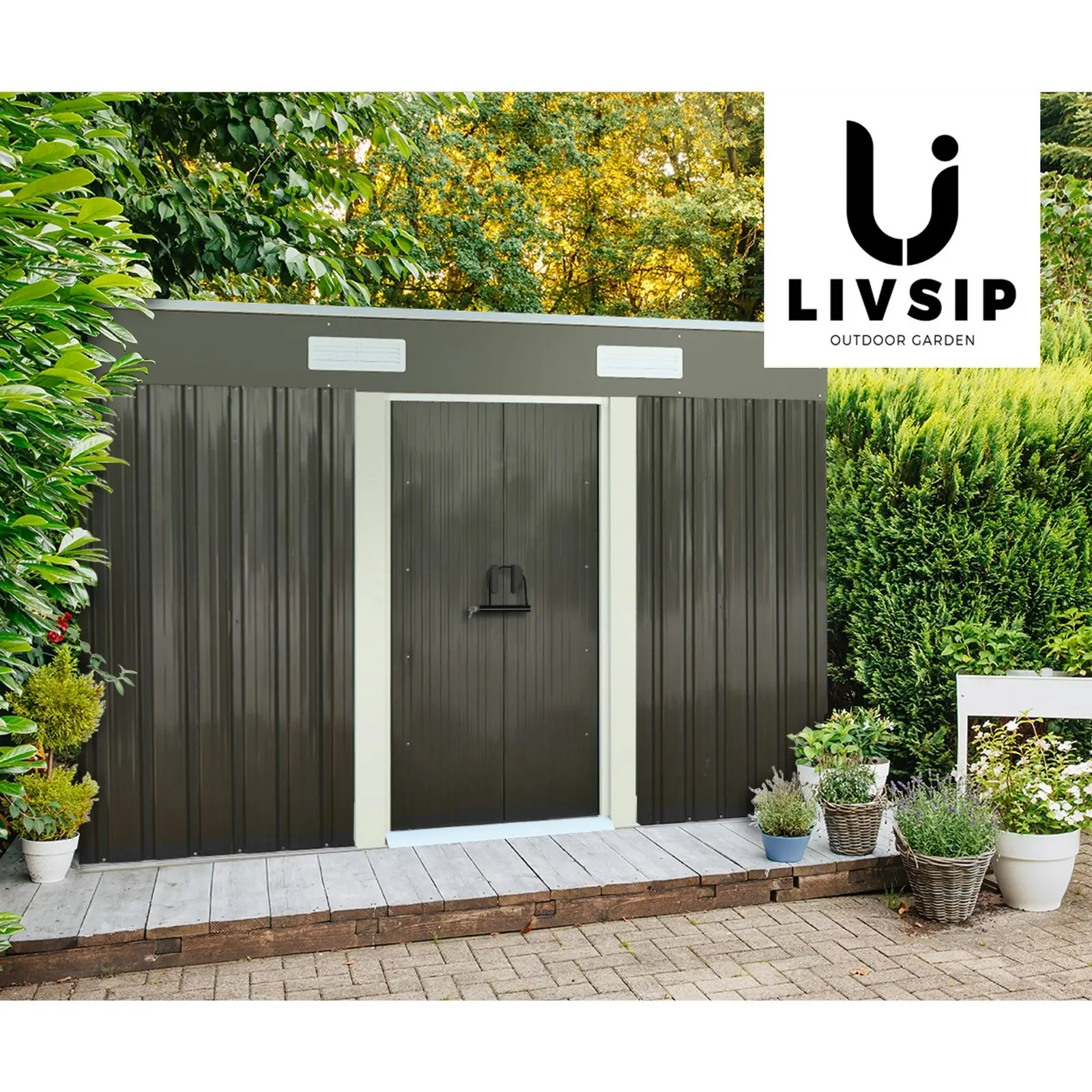 Livsip Garden Shed Outdoor Storage Sheds 2.38x1.31M Workshop Cabin Metal House