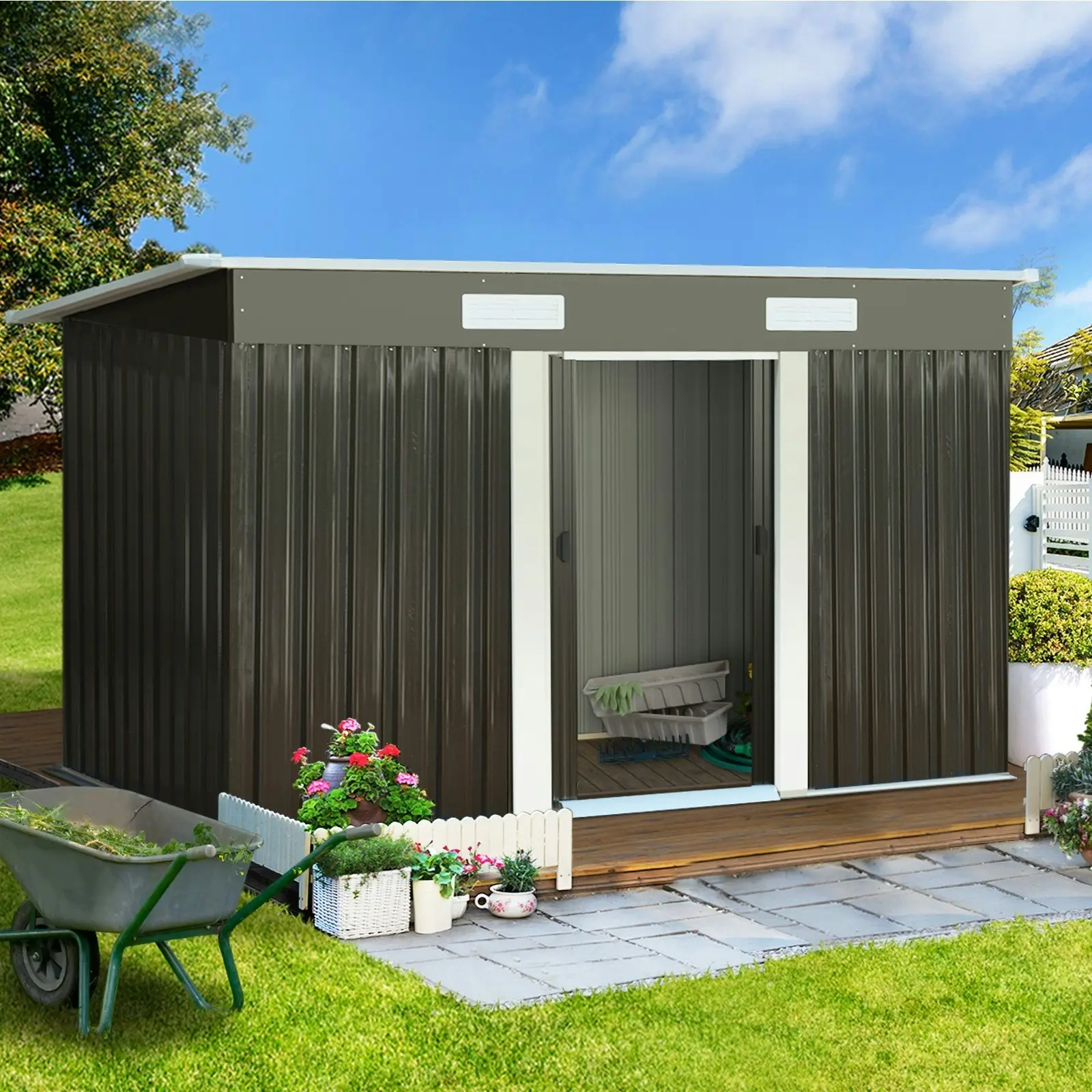 Livsip Garden Shed Outdoor Storage Sheds 2.38x1.31M Workshop Cabin Metal House