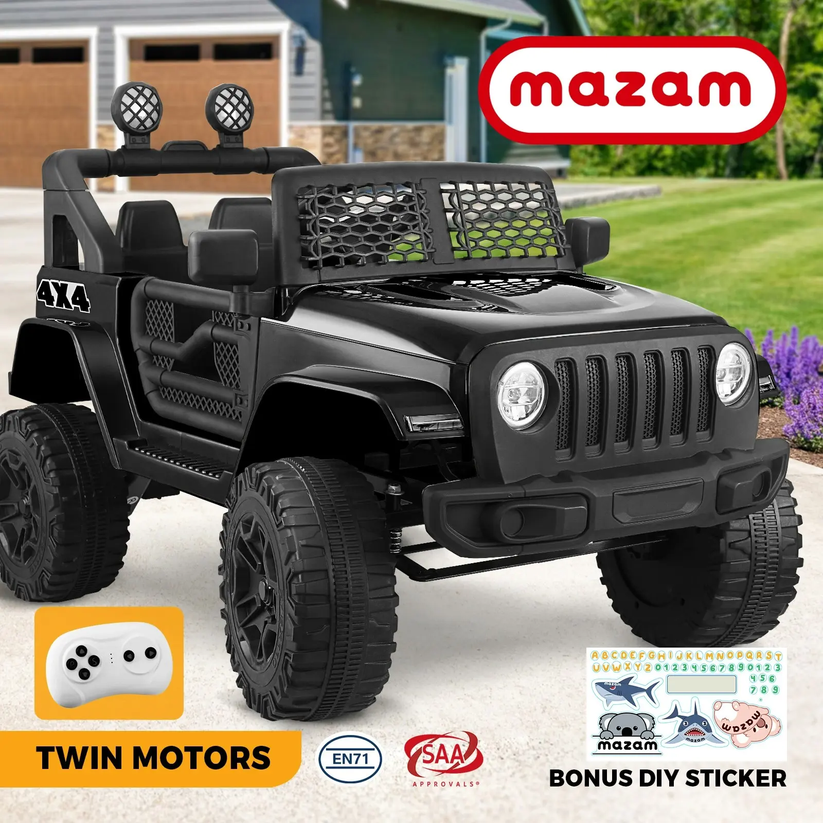 Mazam Kids Ride On Car 12V Black Electric Jeep Remote Vehicle Toy Cars Gift LED light