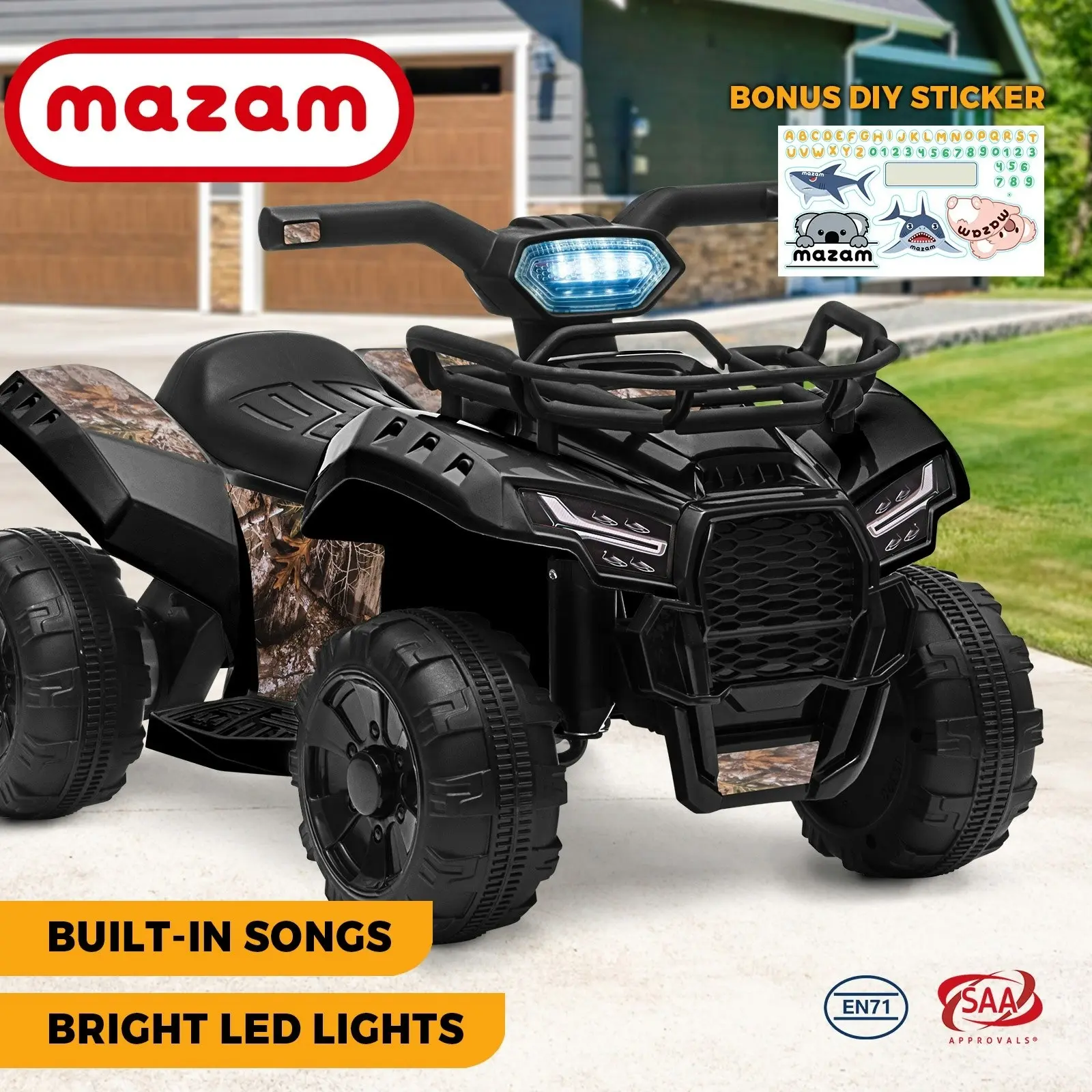 Mazam Ride On Car Electric ATV Bike Vehicle for Toddlers Kids Rechargeable Black