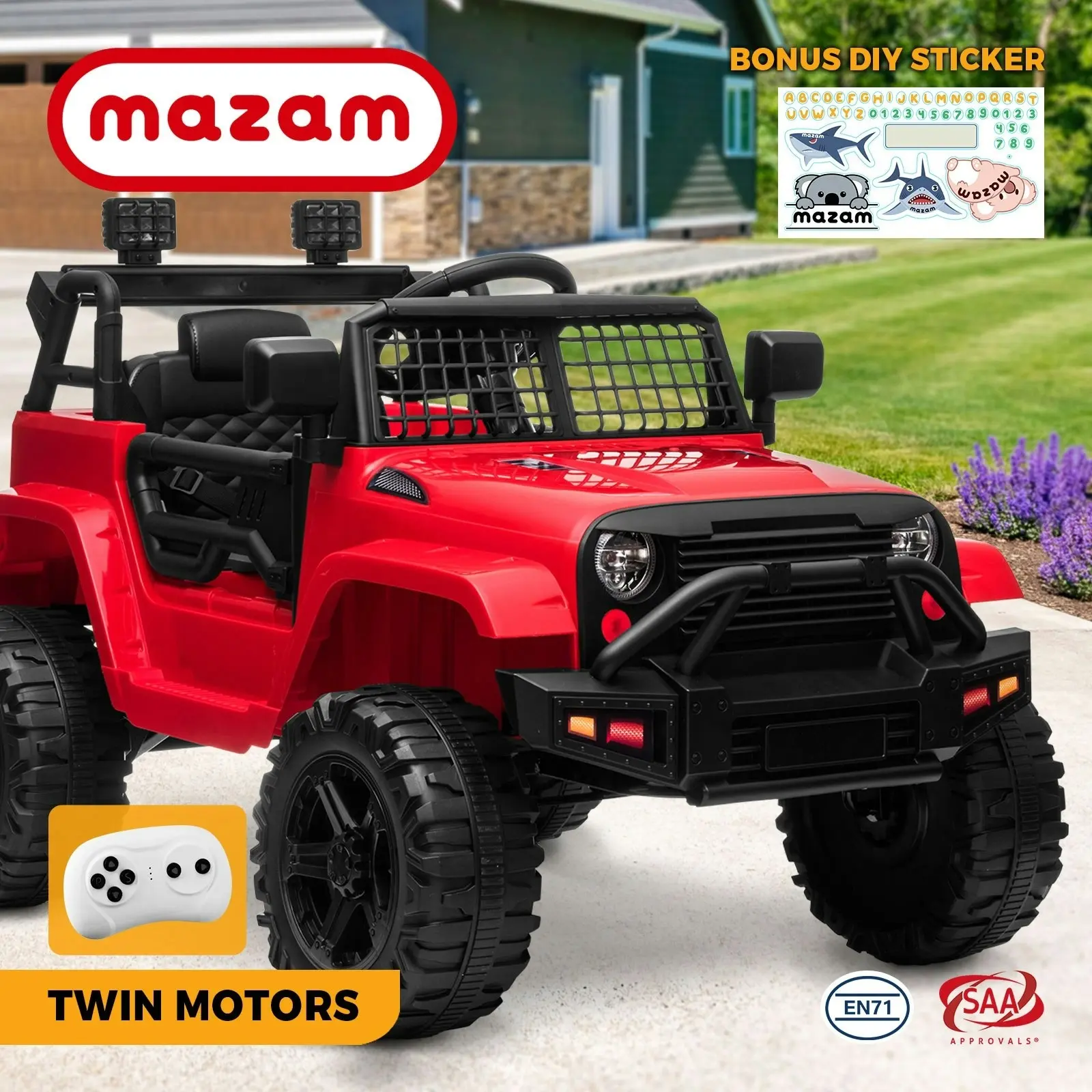 Mazam Ride On Car Electric Jeep Toy Remote Cars Kids Gift MP3 LED lights 12V Red