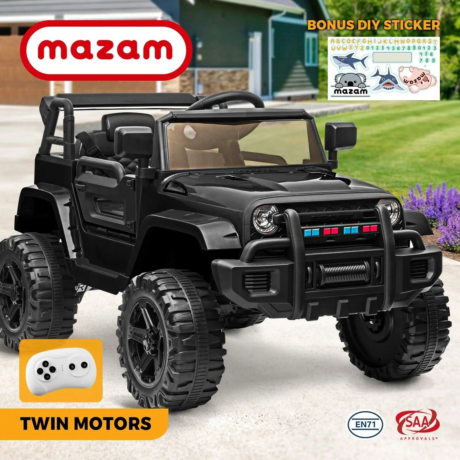 Mazam Ride On Car 12V Electric Jeep Remote Vehicle Kids Toy Cars Gift LED light