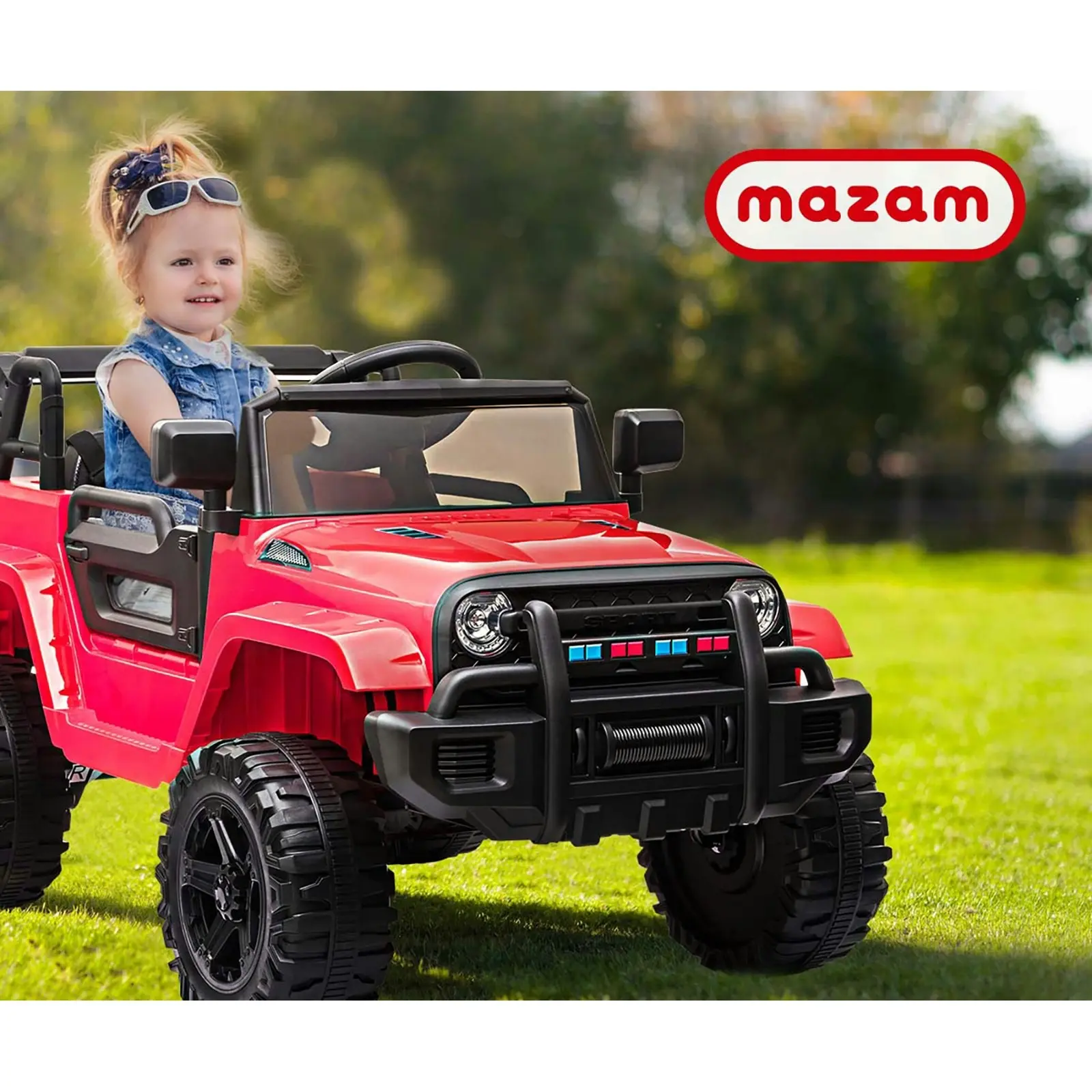 Mazam Ride On Car 12V Electric Jeep Toy Remote Cars Kids Gift MP3 LED lights Red