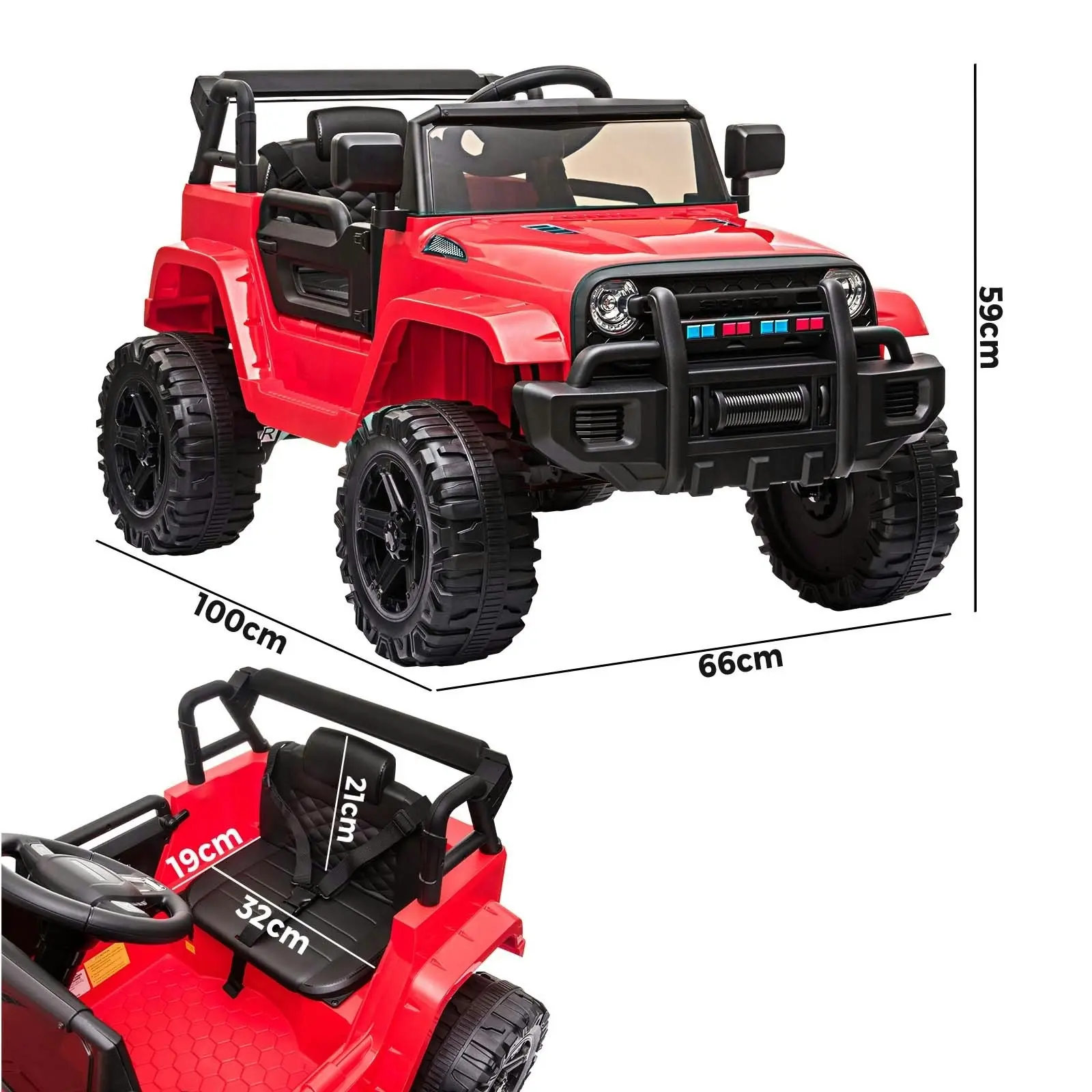 Mazam Ride On Car 12V Electric Jeep Toy Remote Cars Kids Gift MP3 LED lights Red