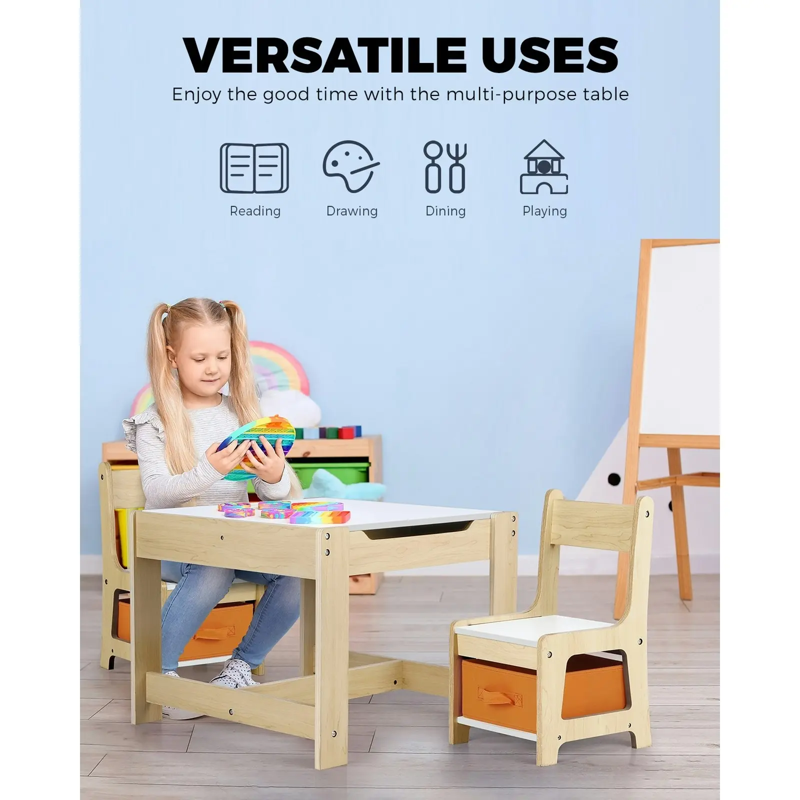 Oikiture Kids Table and Chairs Set Activity Play Study Desk Toys Storage Box