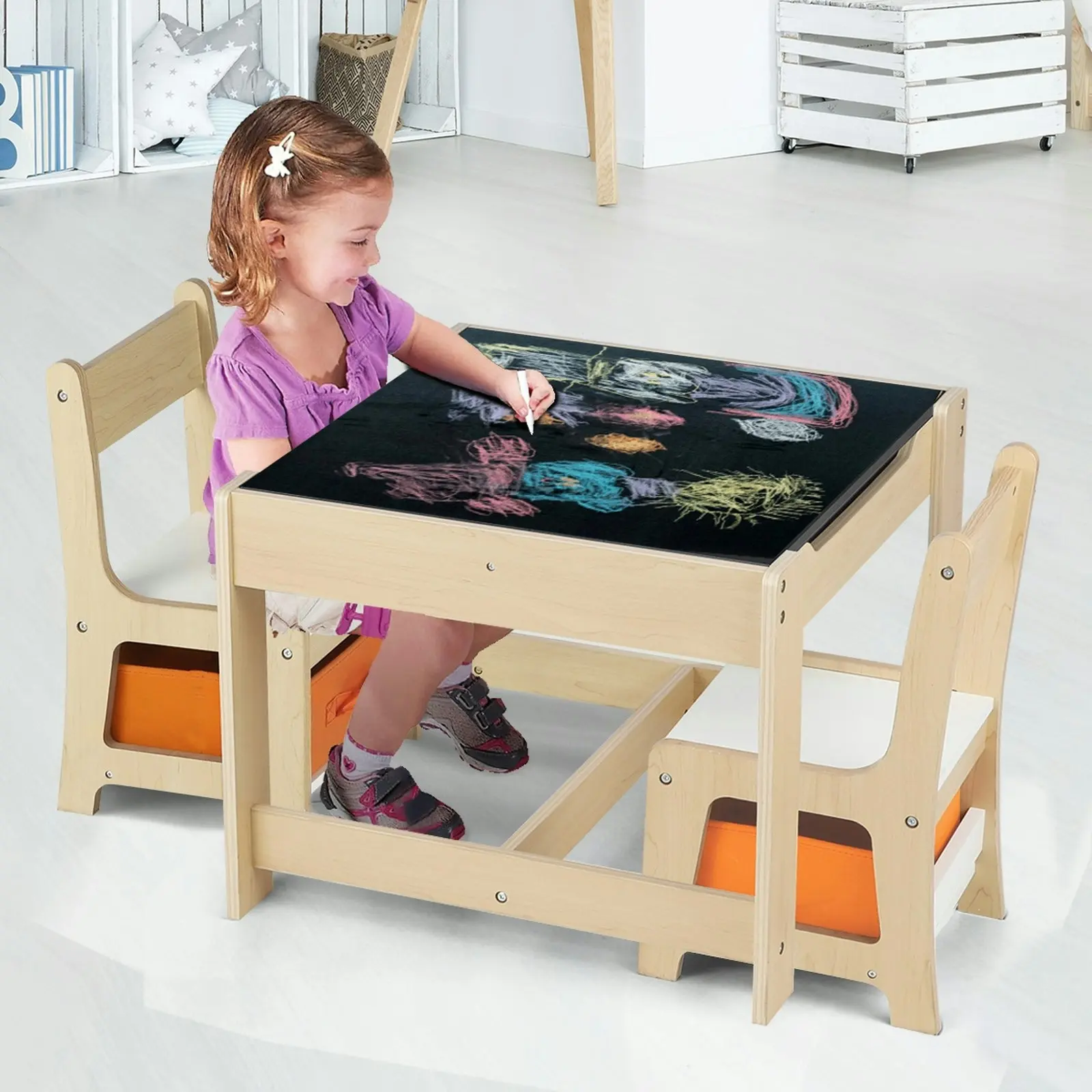 Oikiture Kids Table and Chairs Set Activity Play Study Desk Toys Storage Box